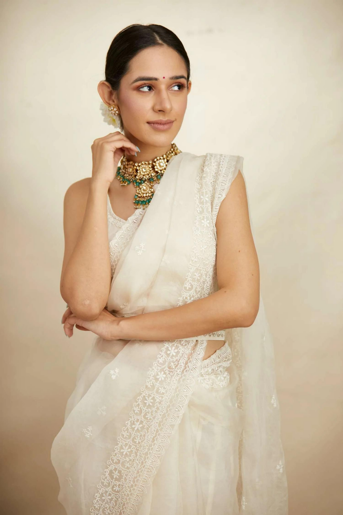 White Organza Sequence Work Saree