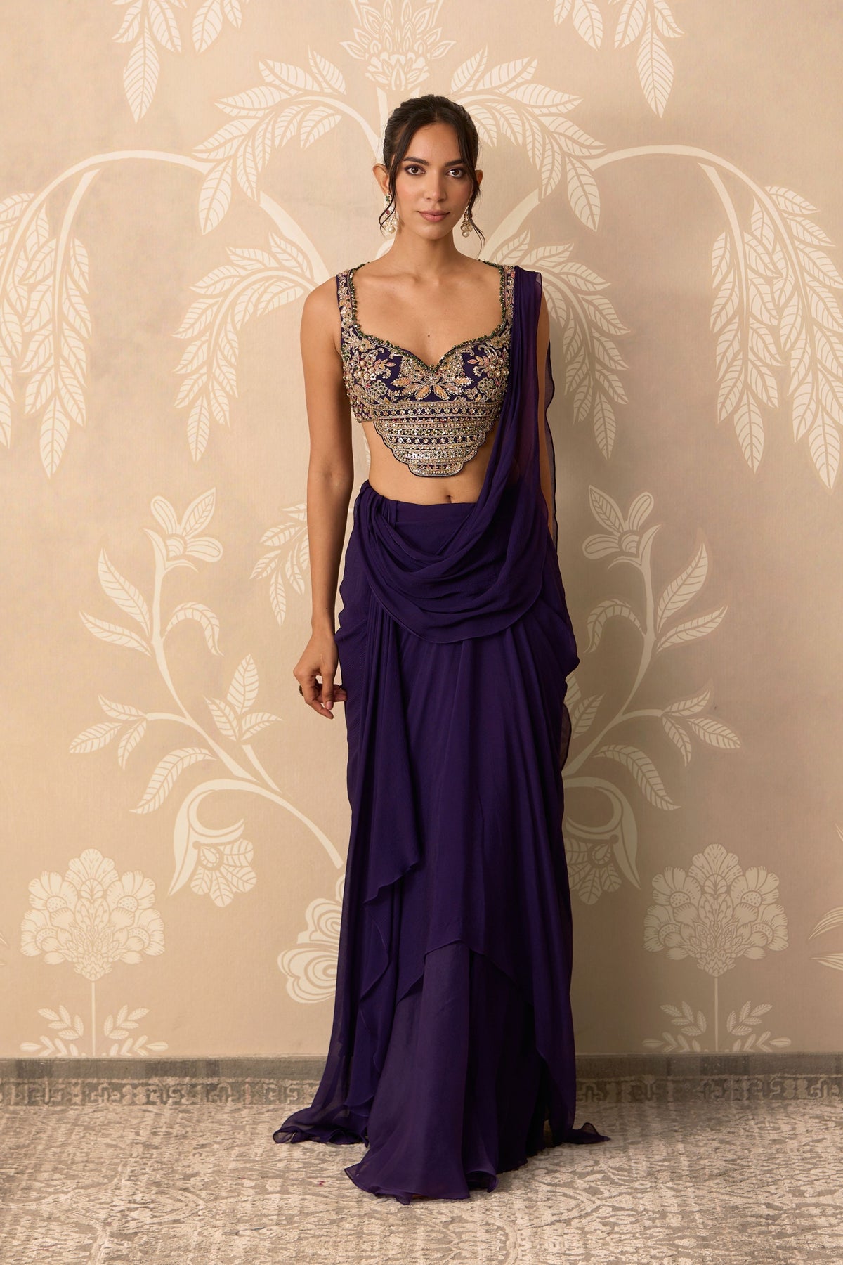 Purple Knot Saree Set