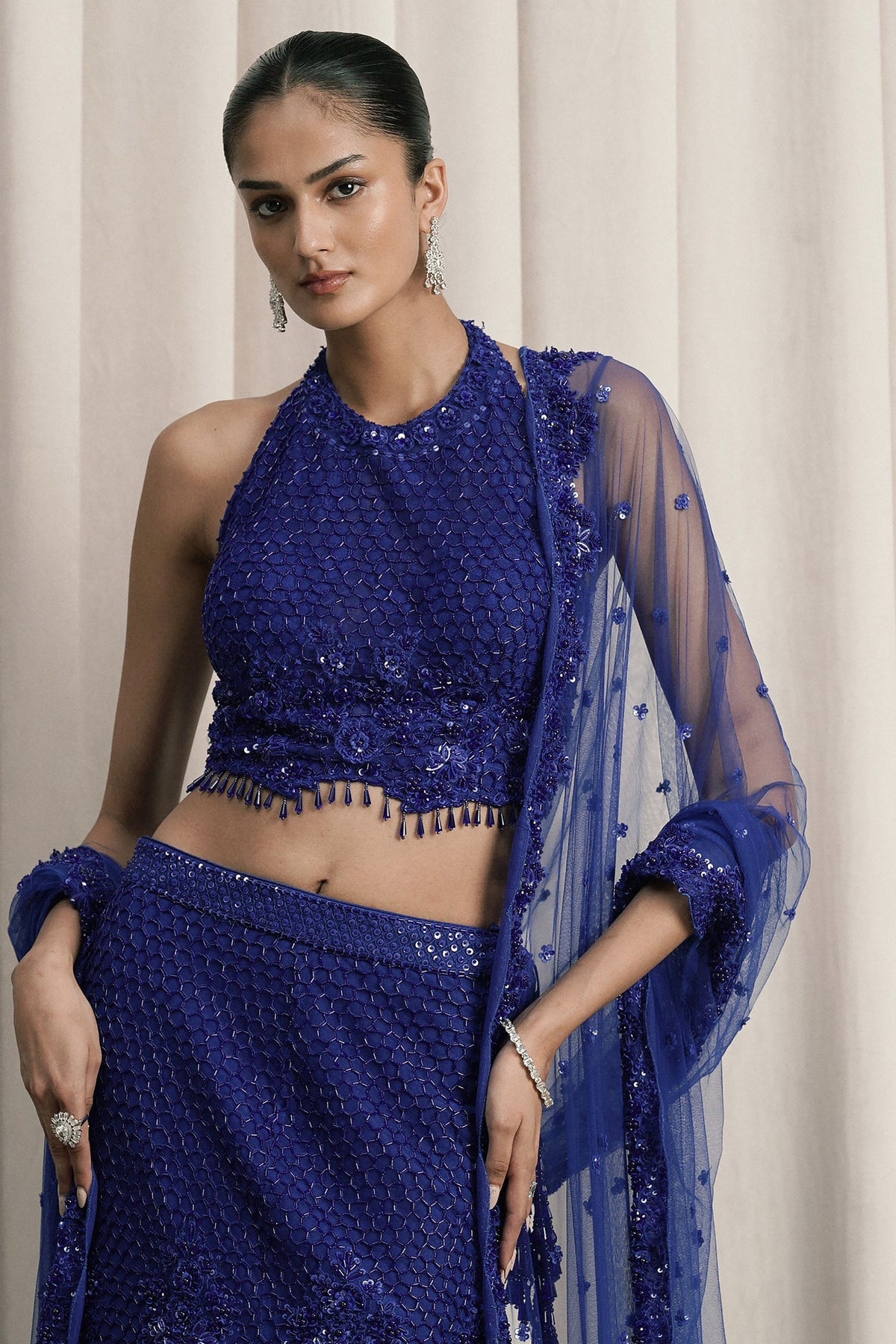 Royal Blue Pearl Sequin Lehenga Set