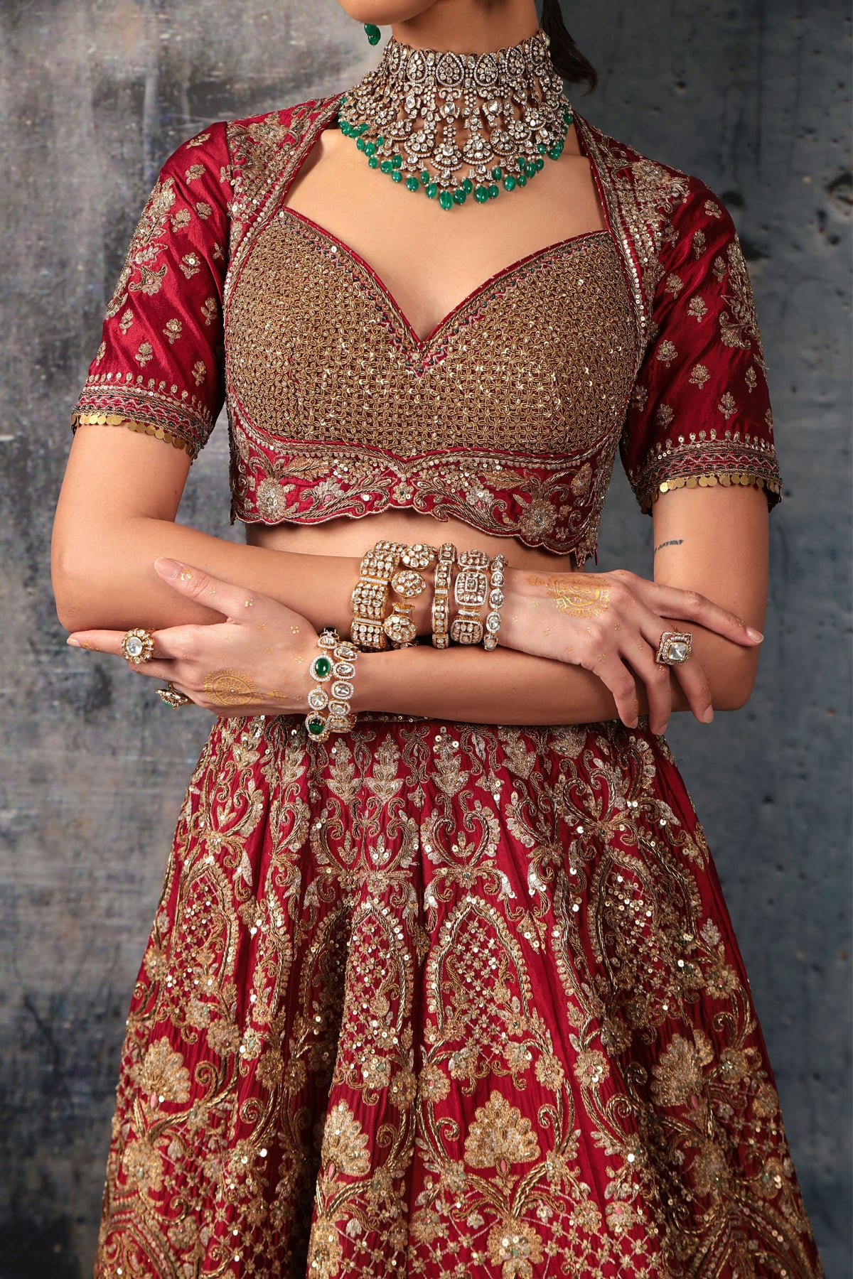 Maroon Heavy Jaal Lehenga Set