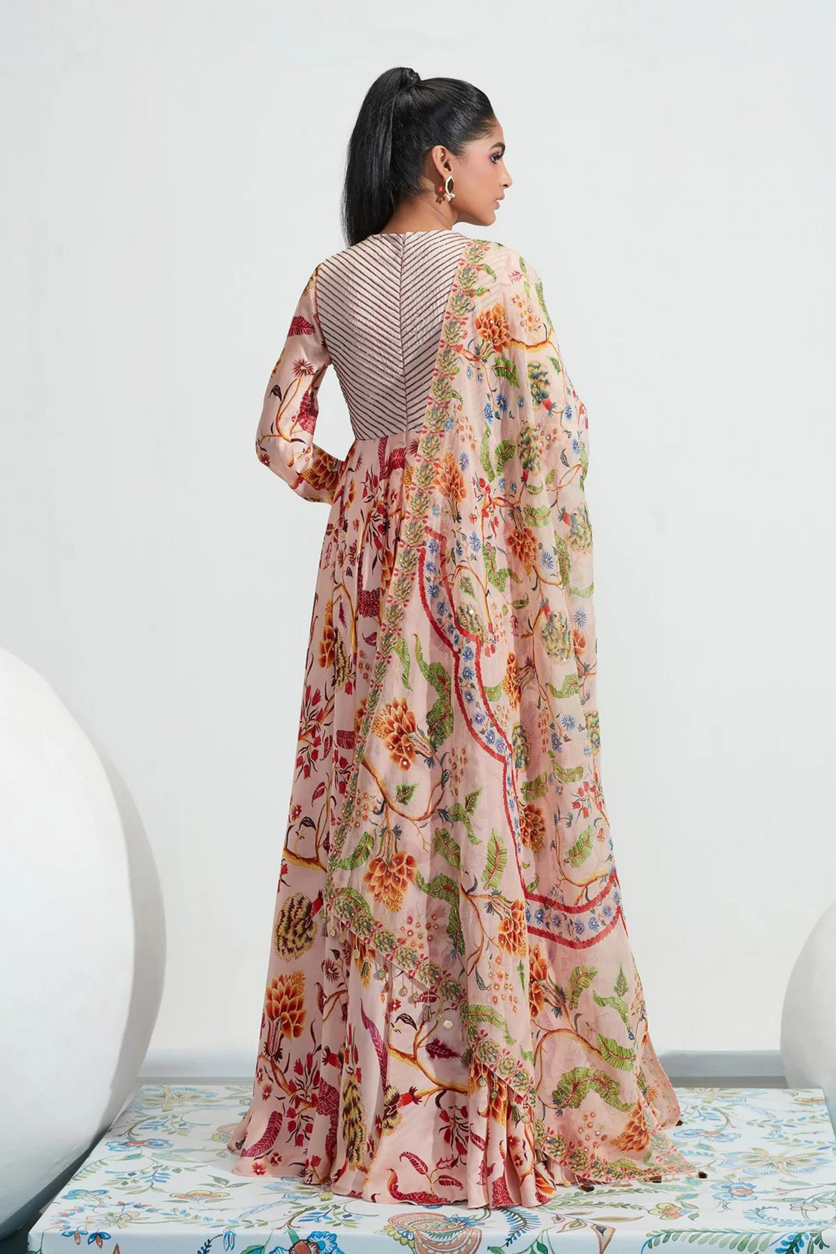 Zayna Nude Embroidered Anarkali Set