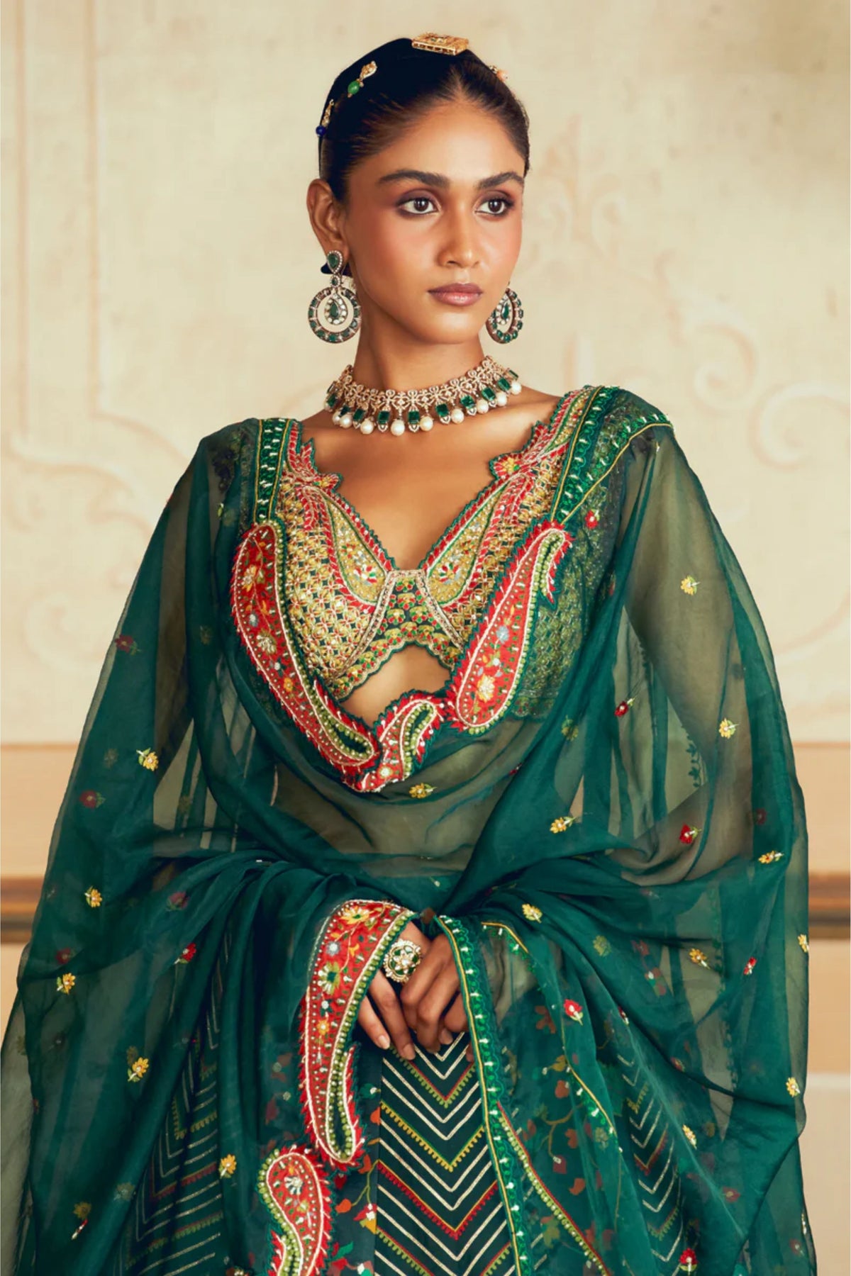 Dark Green Embroidery Lehenga Set