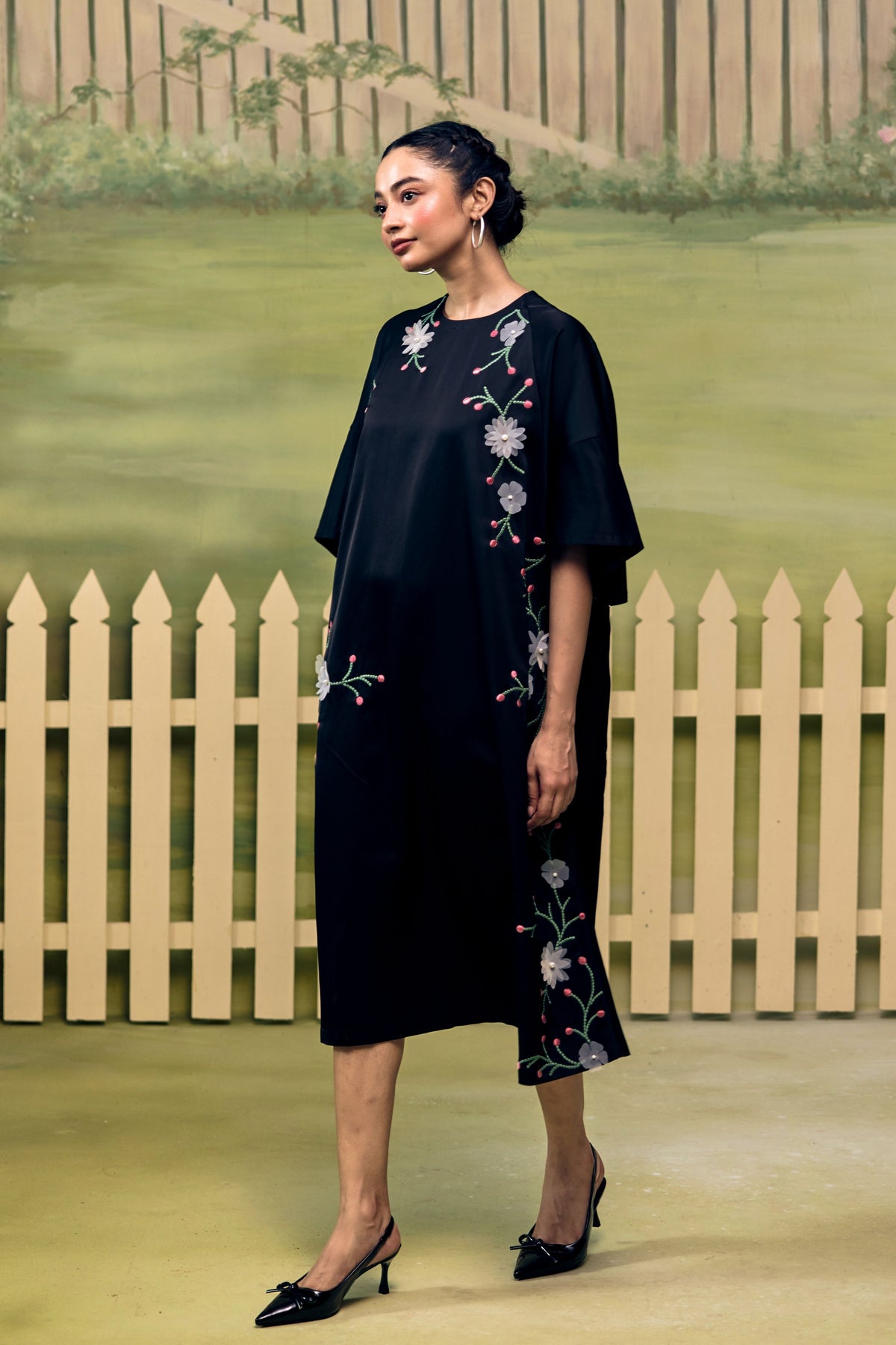 Black Midnight Bloom Shift Dress