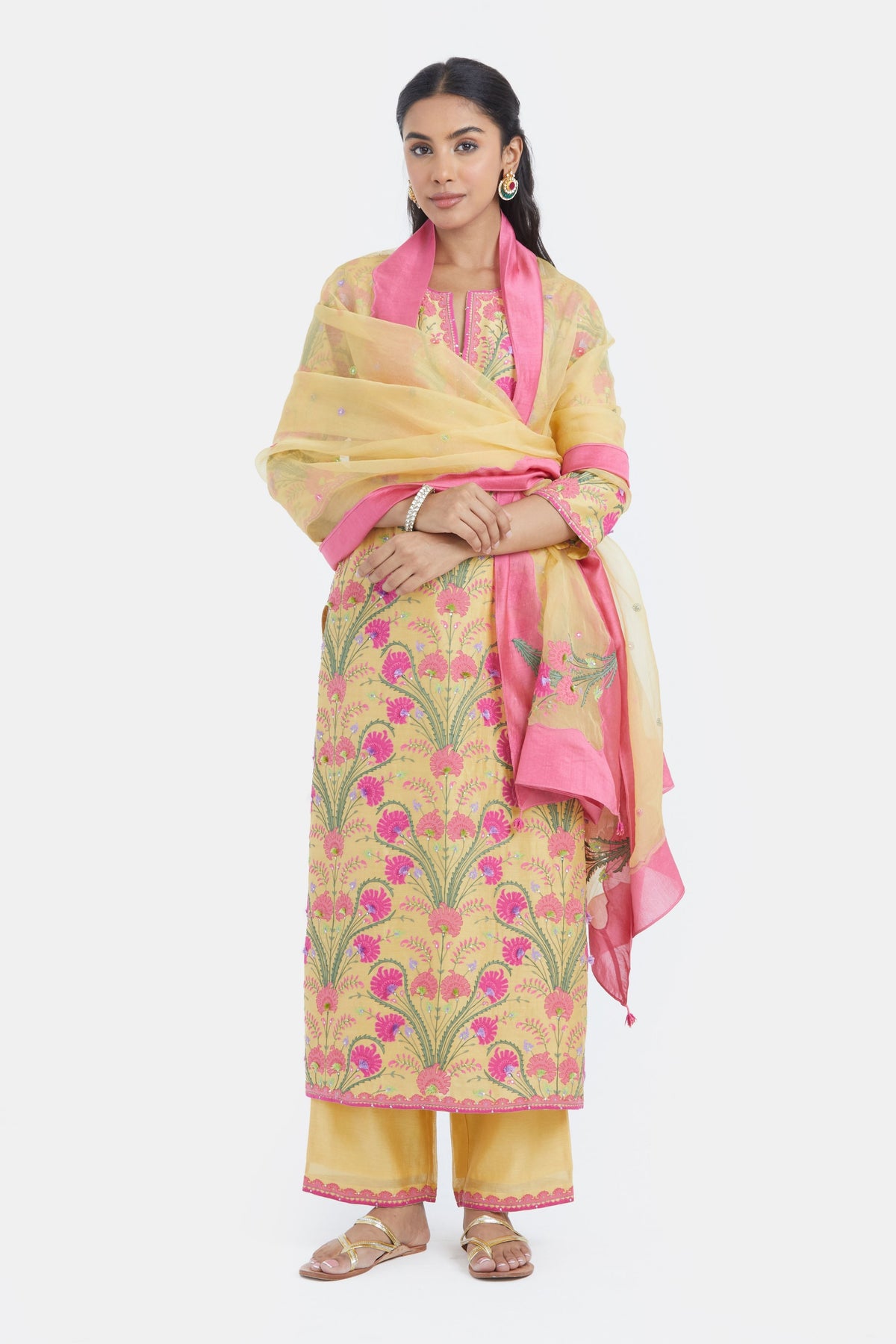 Yellow Chanderi Kurta Set