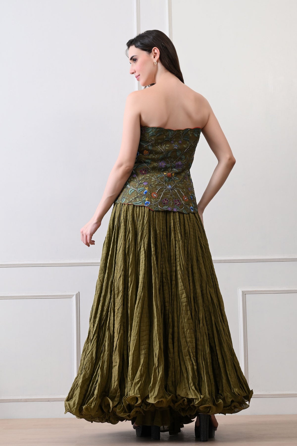 Olive Embroidered Corset Set