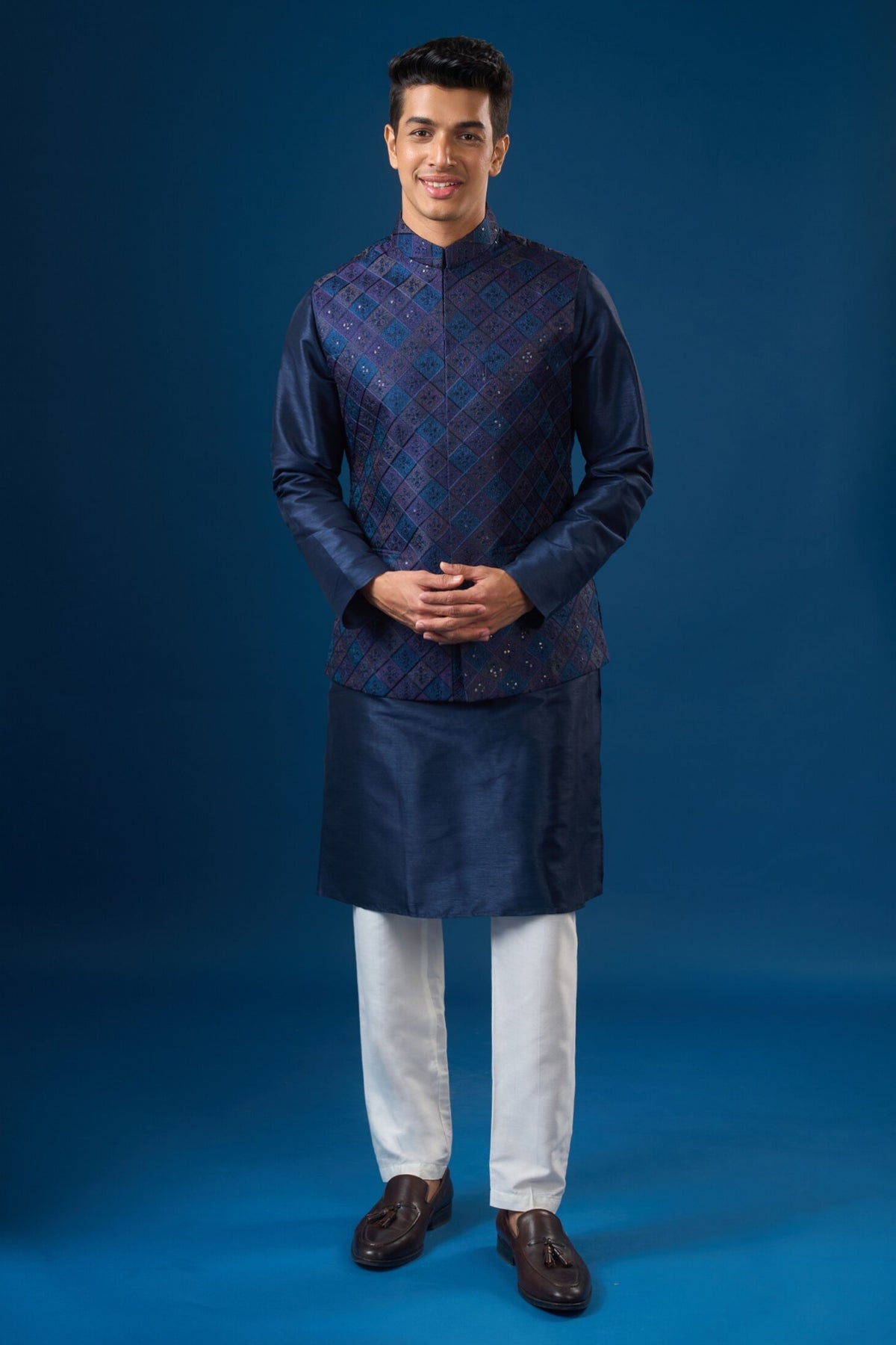 Royal Blue Kurta-bundi Set