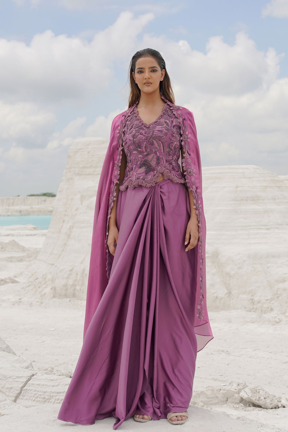 Pink Draped Skirt Set