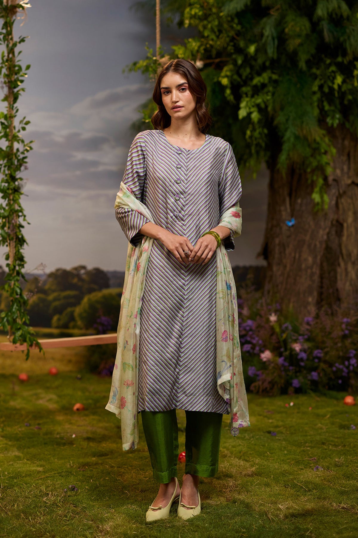 Dappled Violet Striped Kurta Set