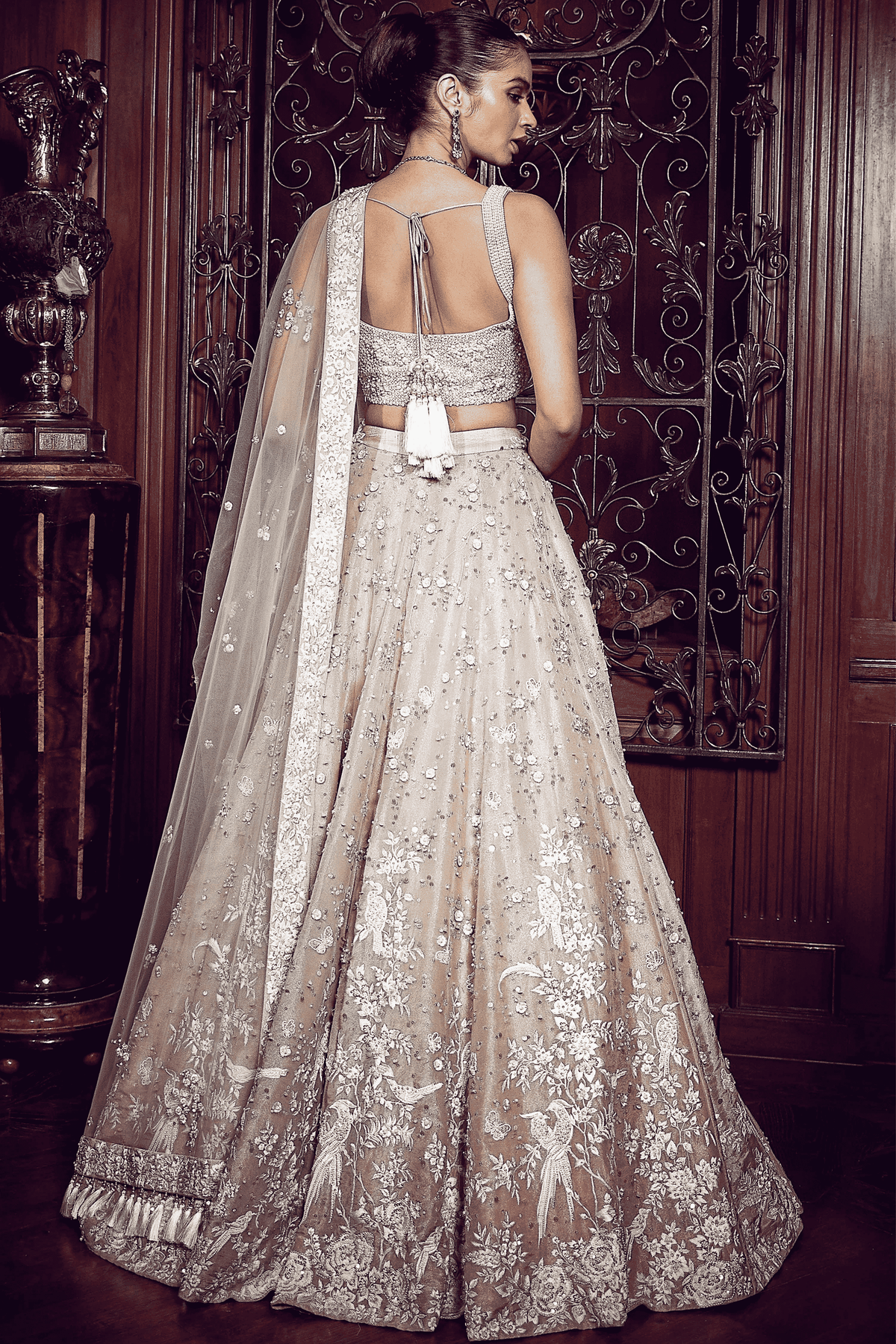 Contemporary Parsi Aged Peach Lehenga Set
