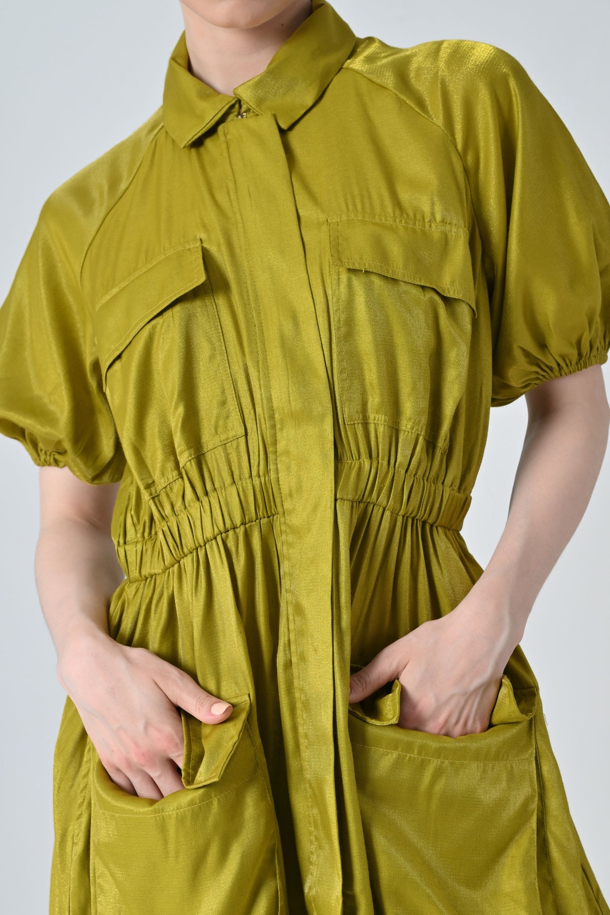 Olive Gathered Utility Dress
