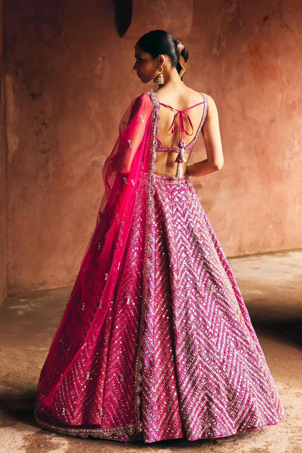 Hot Pink Raw Silk Lehenga Set