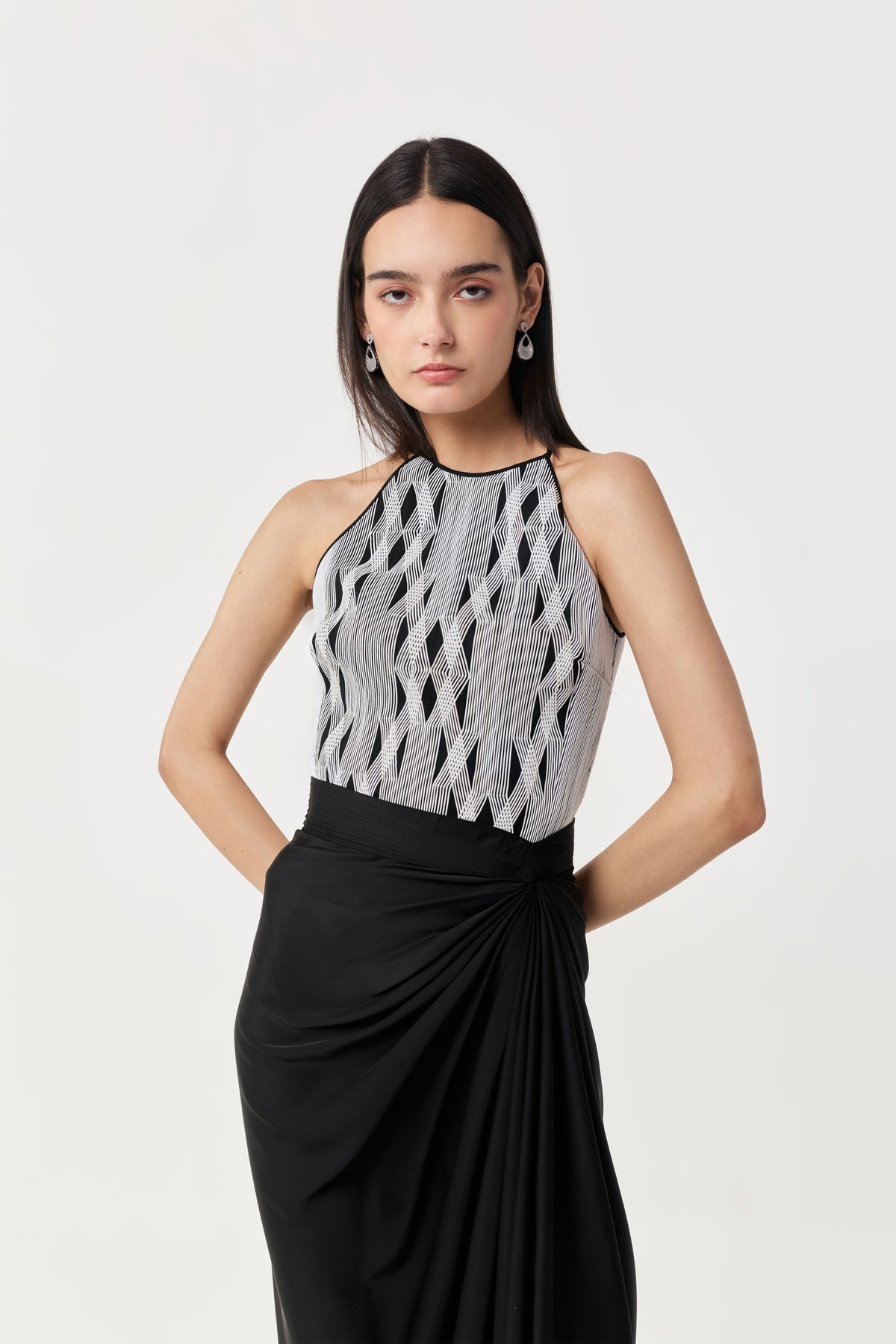 Entwined Black White Corded Halter Top