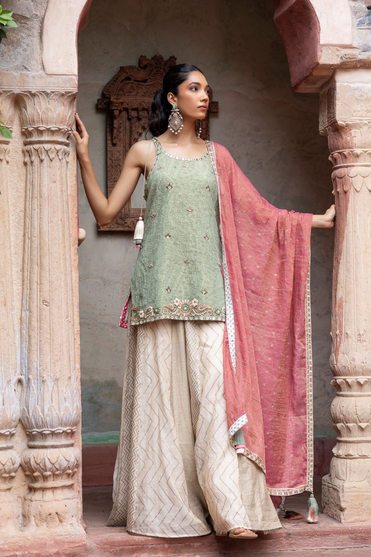 Green Maheshwari Sharara Set