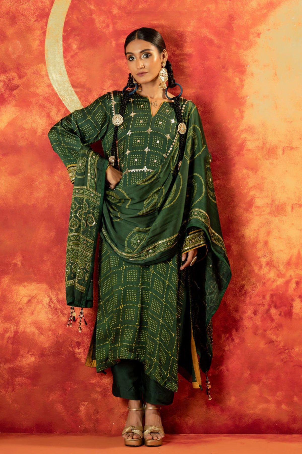 Sitara Ajrakh Green Kurta Set