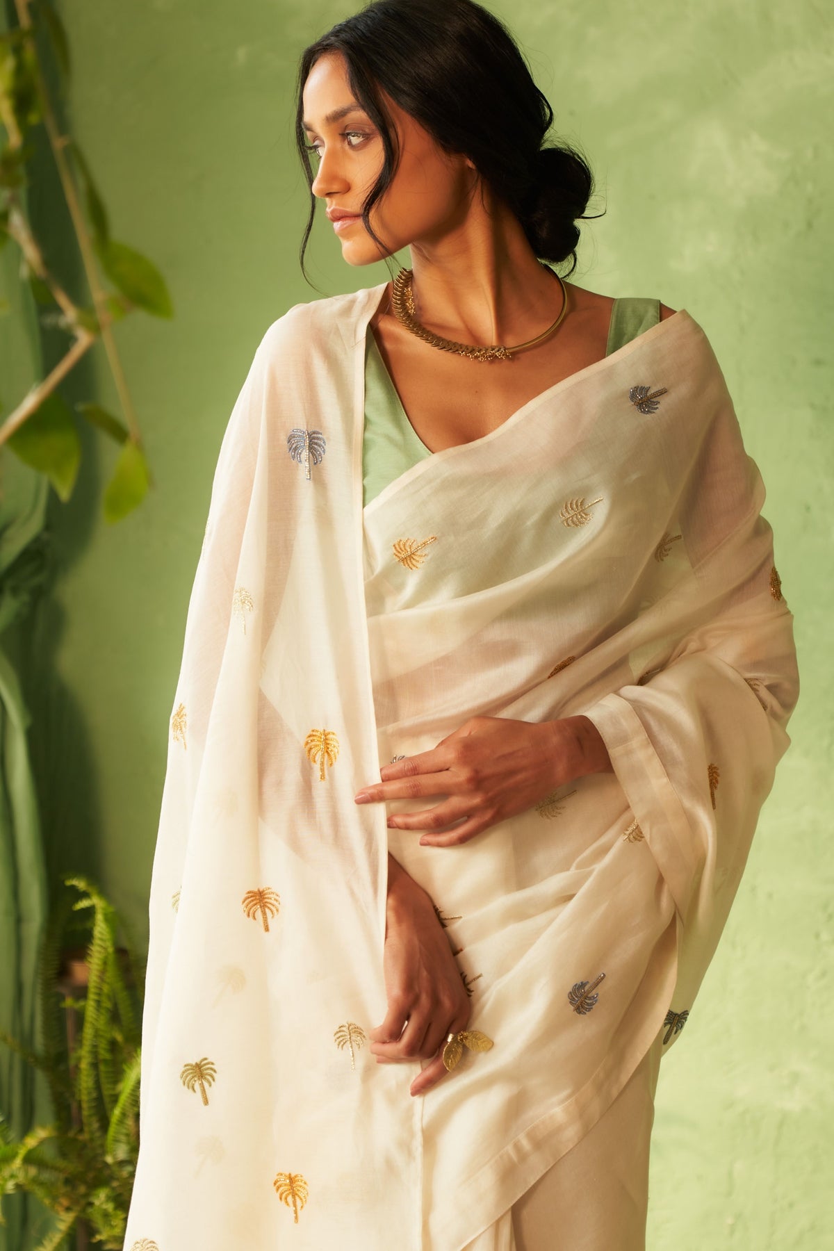 Palm Motif Saree Set