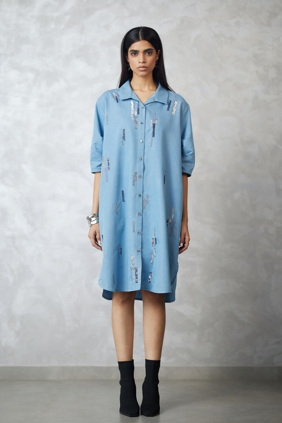 Denim Bubble Sleeve Lounge Dress