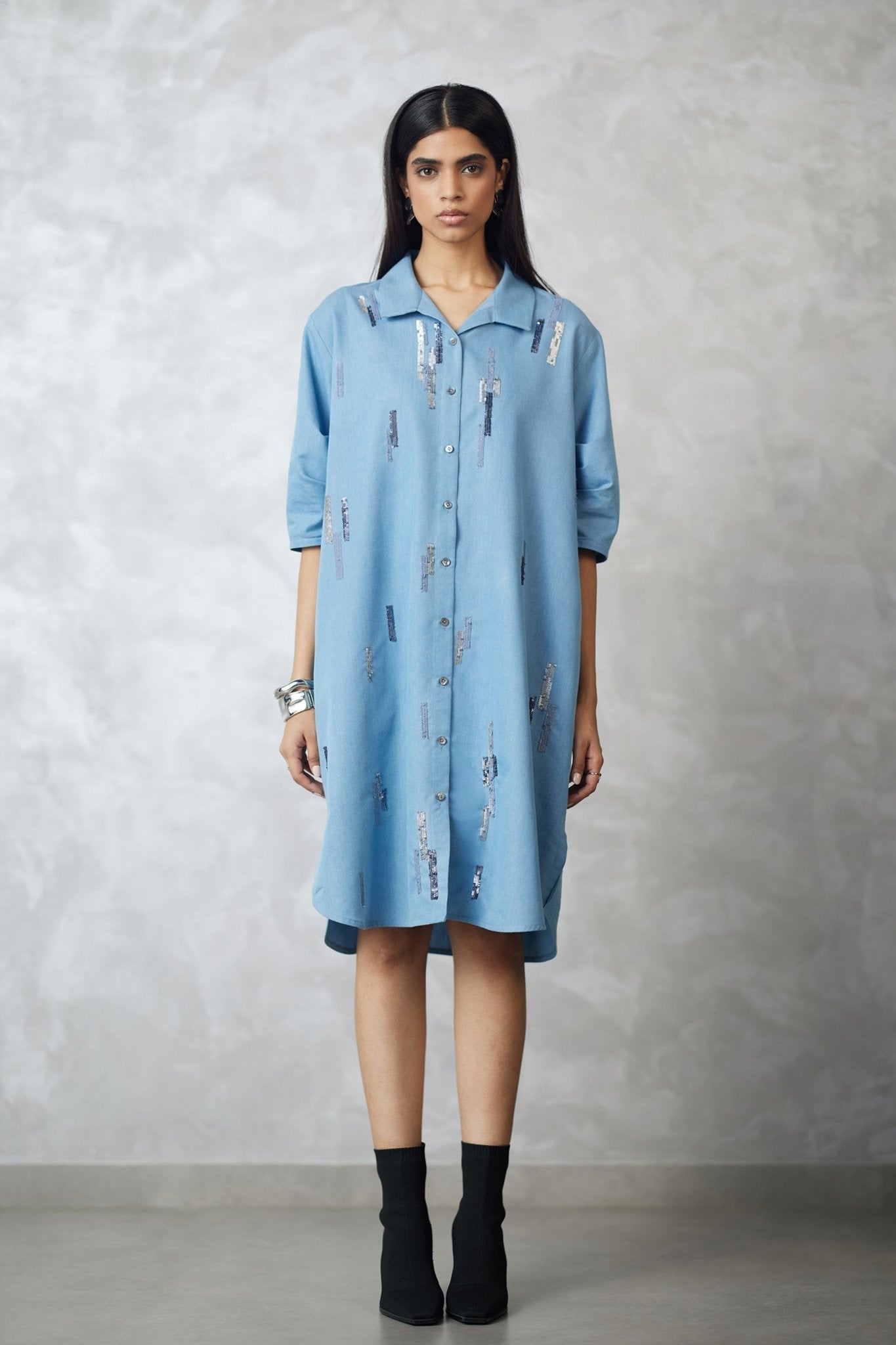 Denim Bubble Sleeve Lounge Dress - Nachiket Barve - Elahe