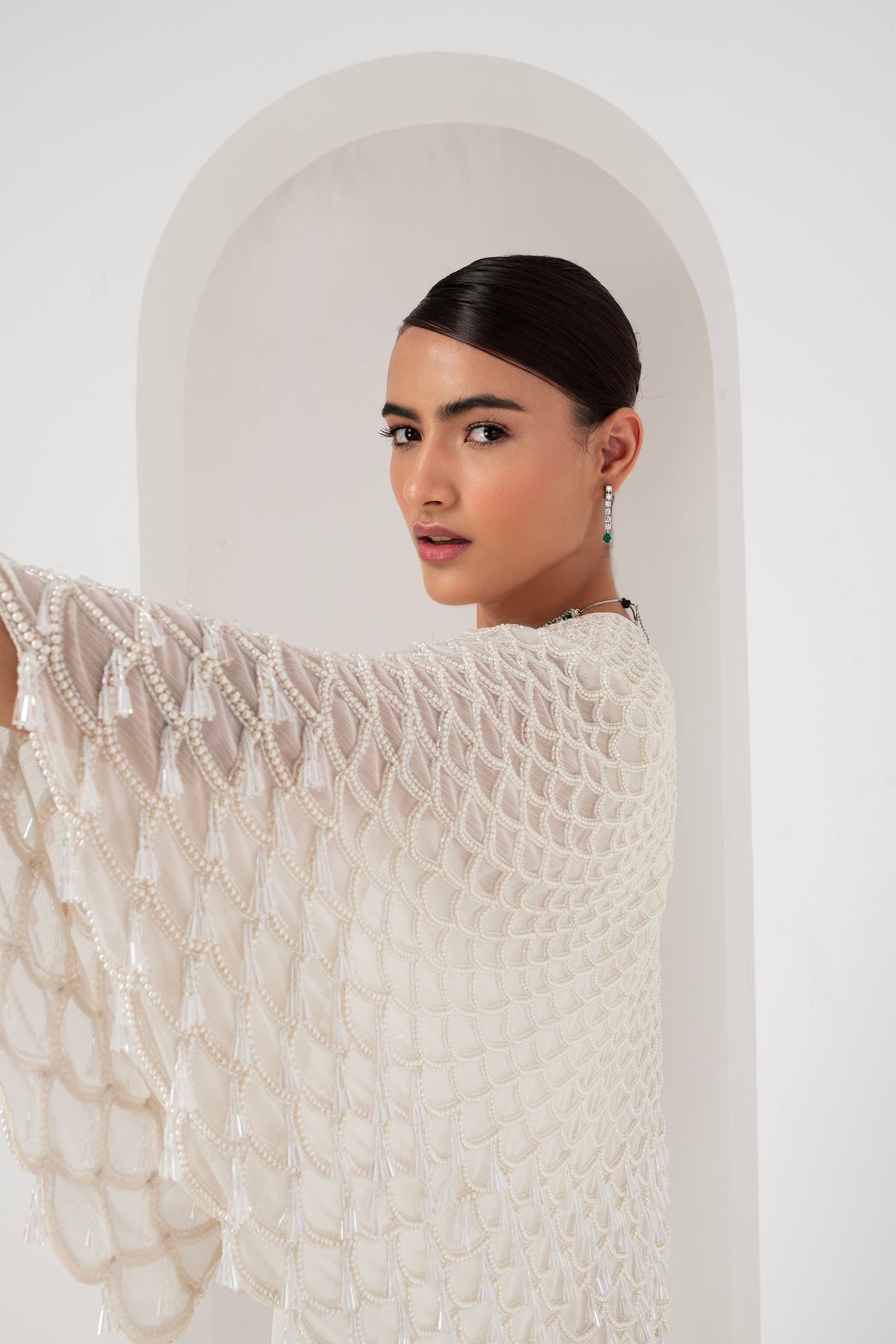Ivory Dress With Embellished Cape