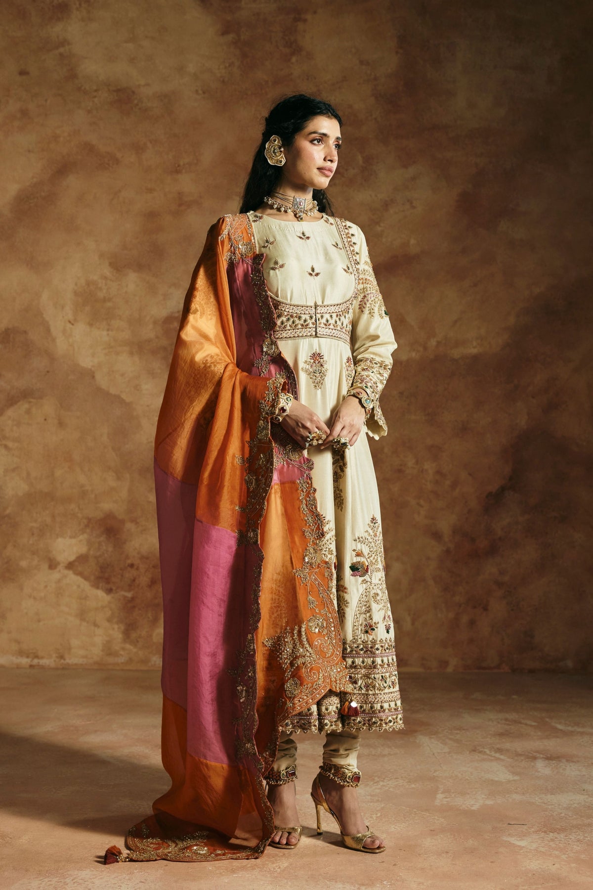Ivory Zardozi Anarkali Set
