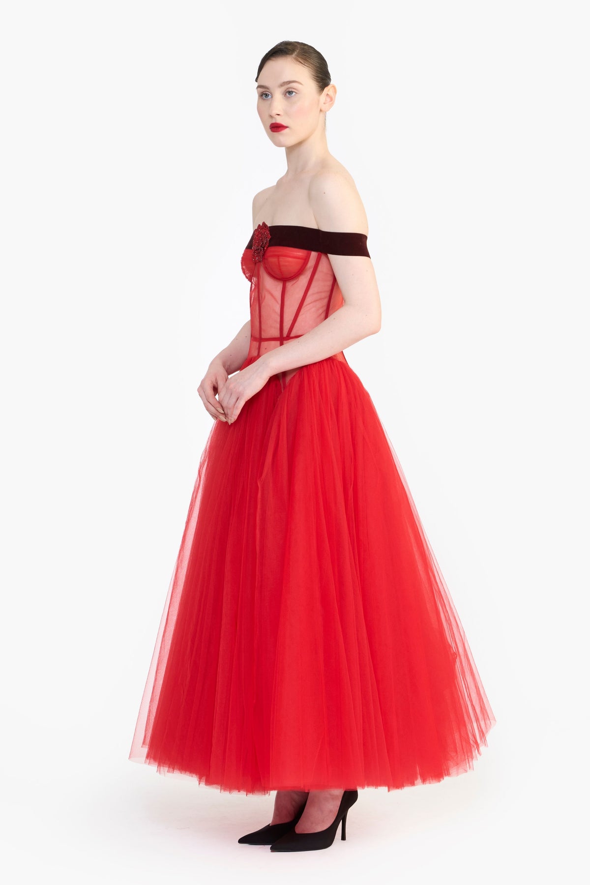 Drop Waisted Corseted Midi Dress