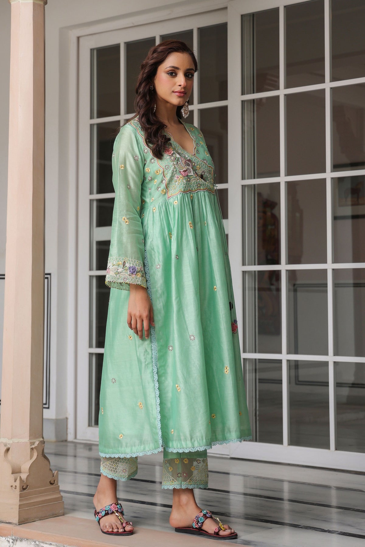 Gulzar Green Frockstyle Kurta Set