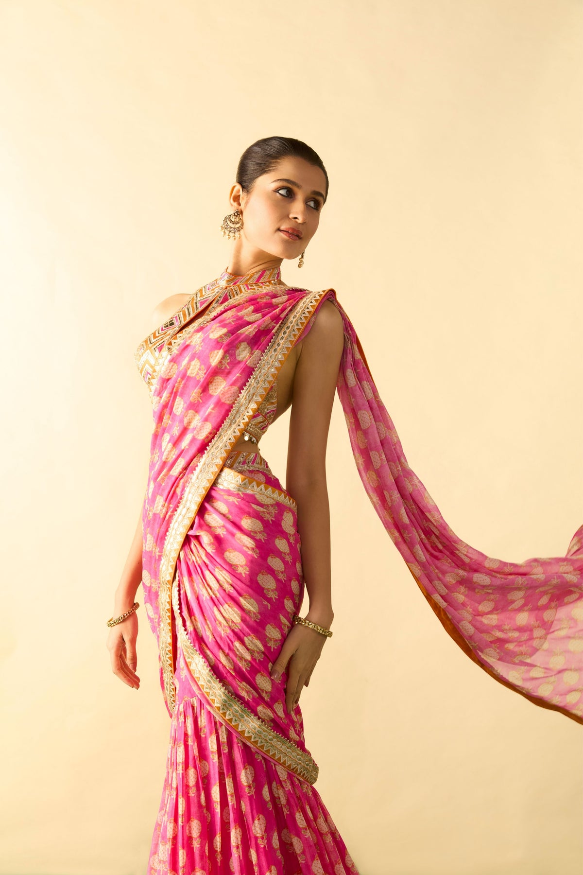 Labdhi Pink Draped Saree Set