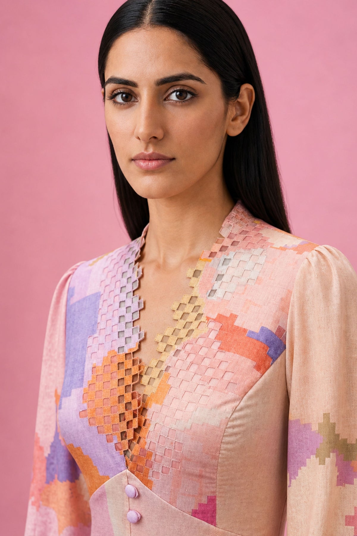 Ikat Cutwork Midi Dress