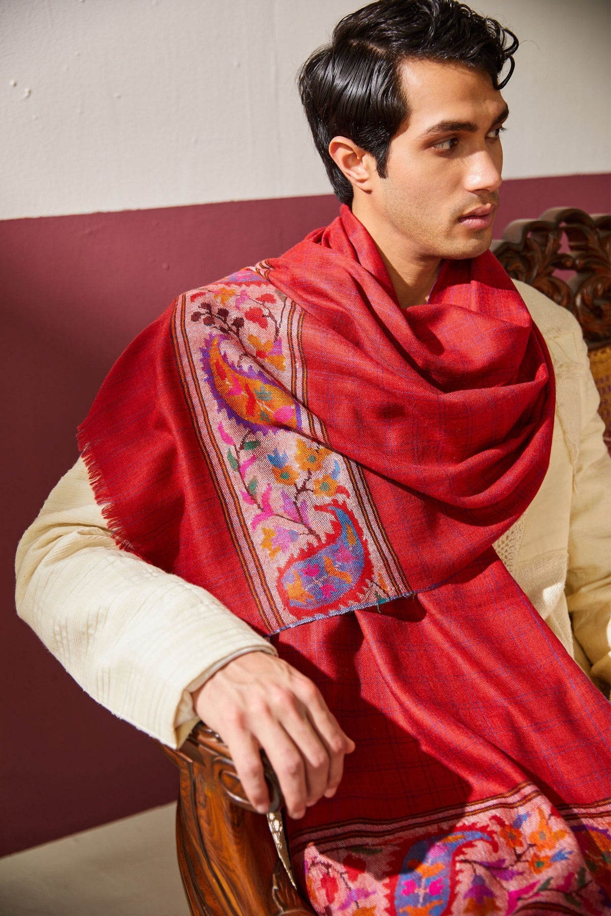 Kani Weave Stole in Red