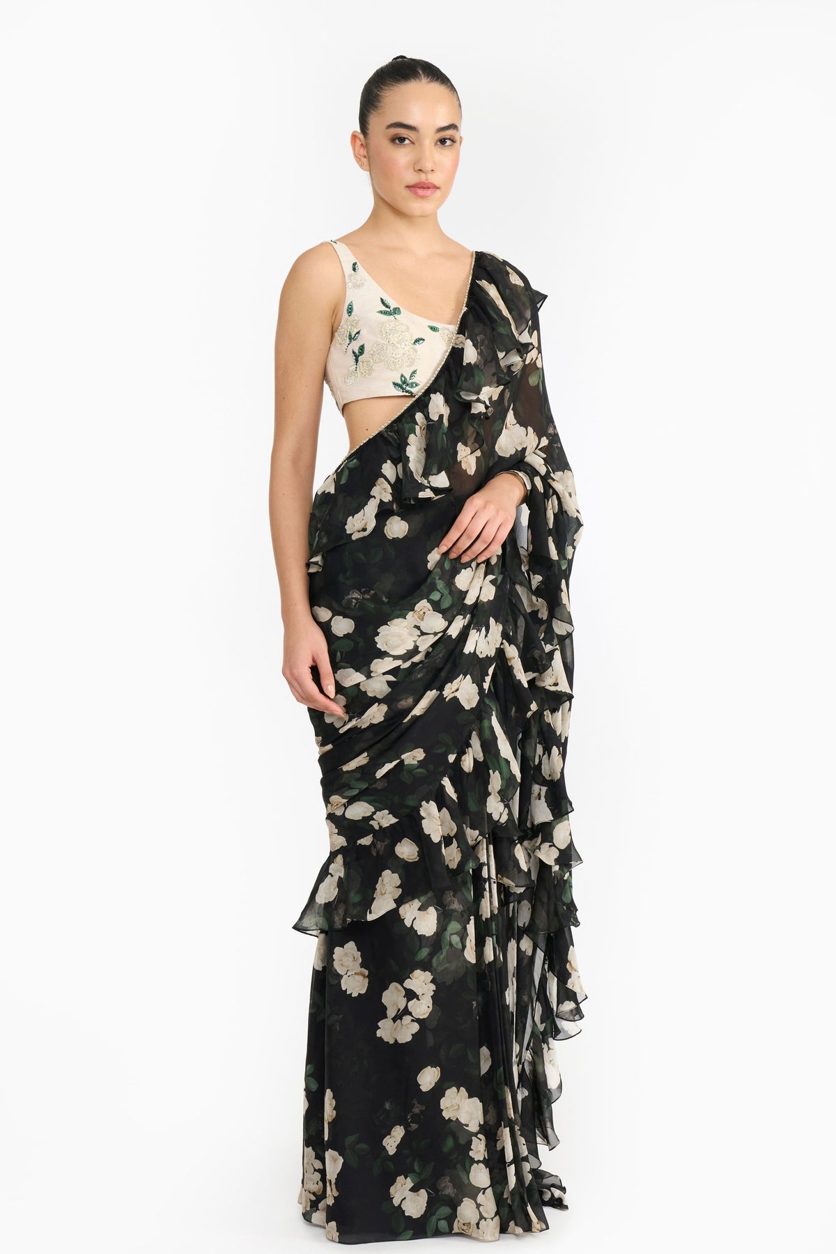 Ivory Rose Creeper Saree Set