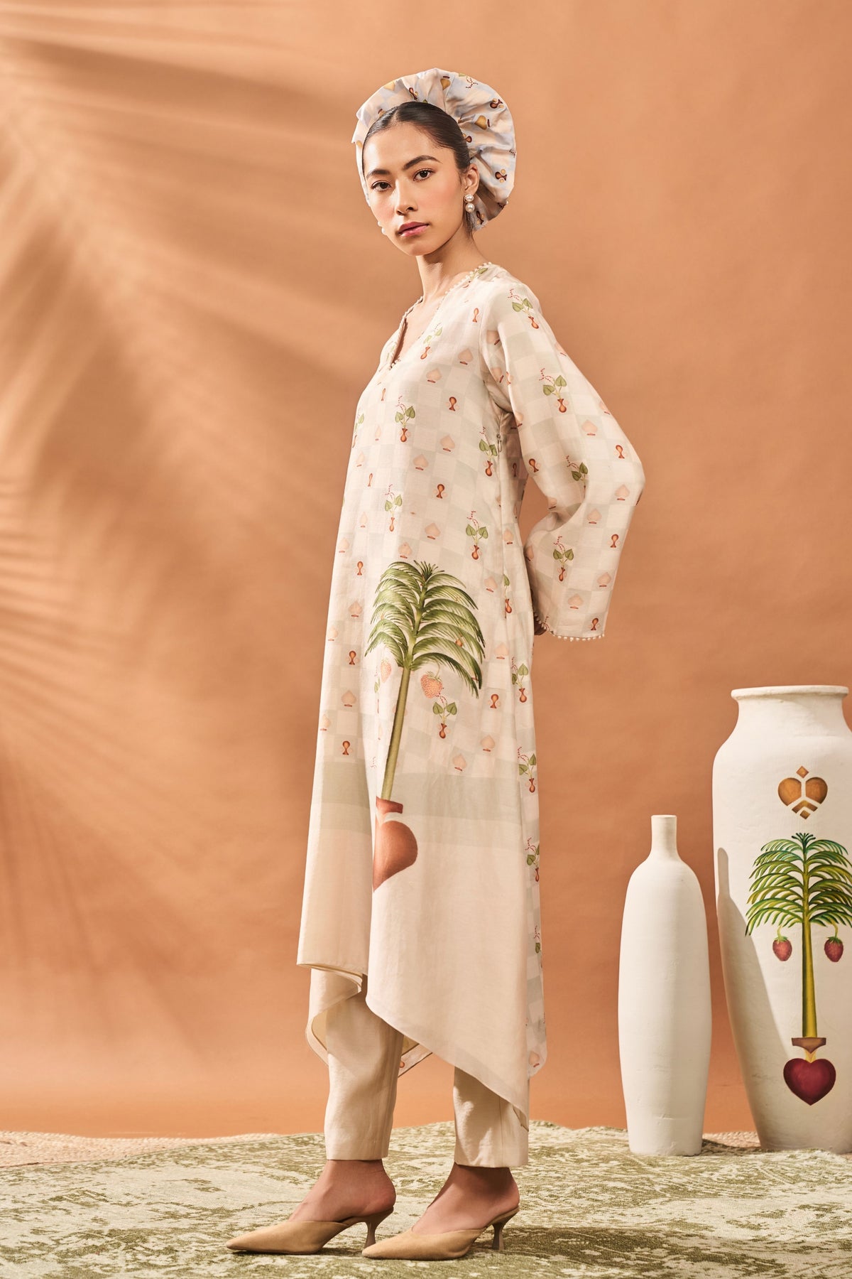 Ivory Checkers Bloom Kurta Set