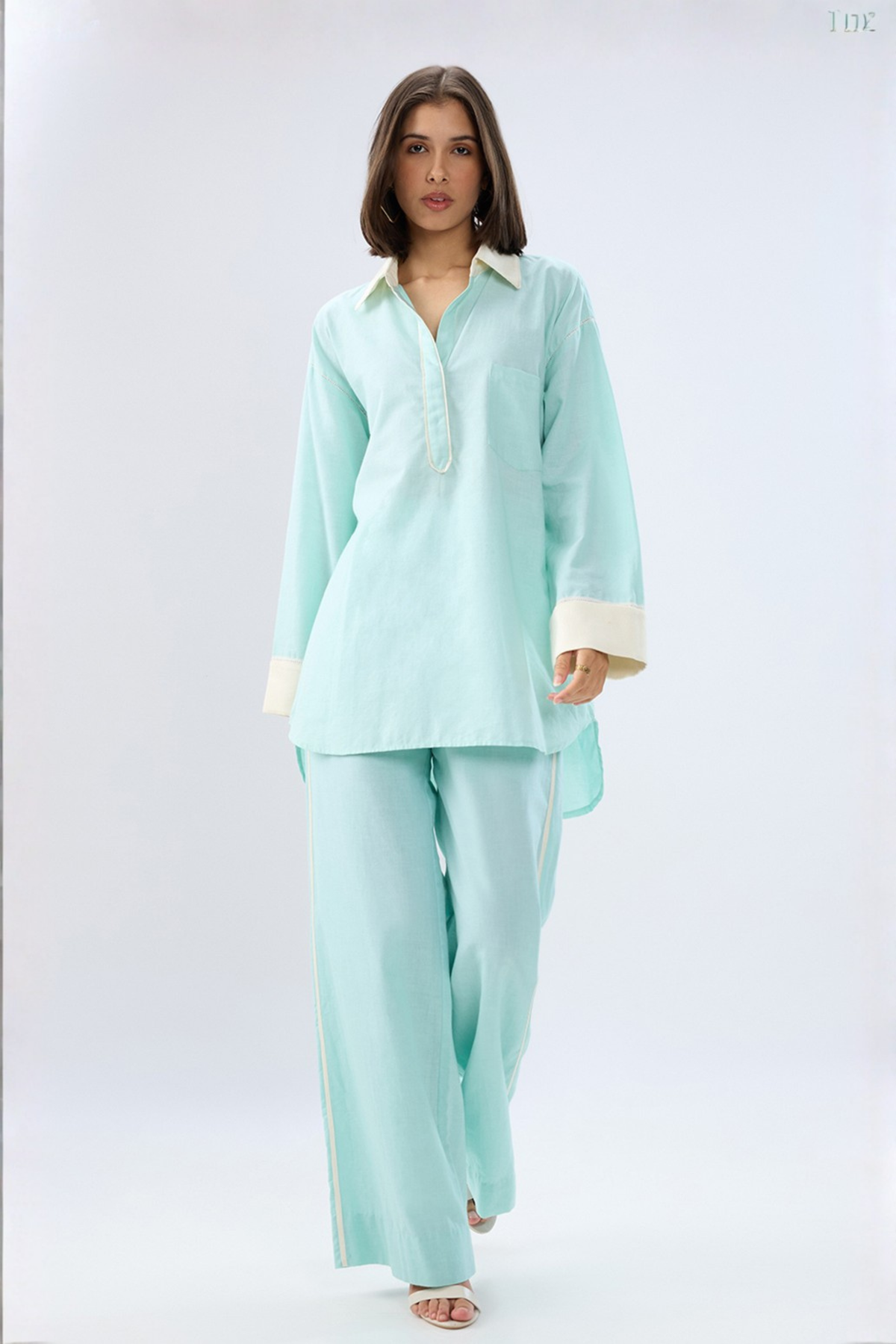 Blue Kurta Shirt Style Co-ord Set