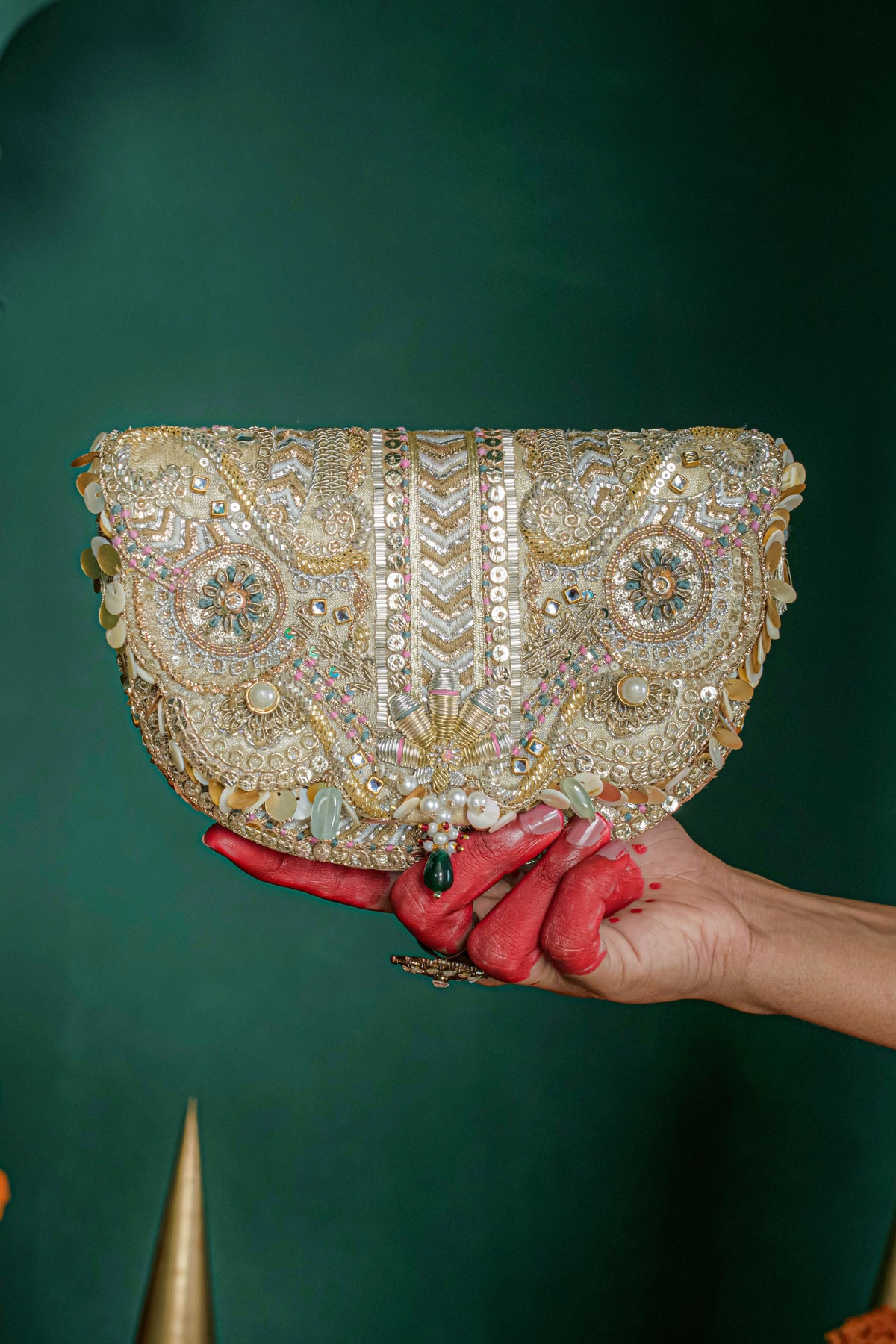 Gold Silver Rangrez Flapover Clutch