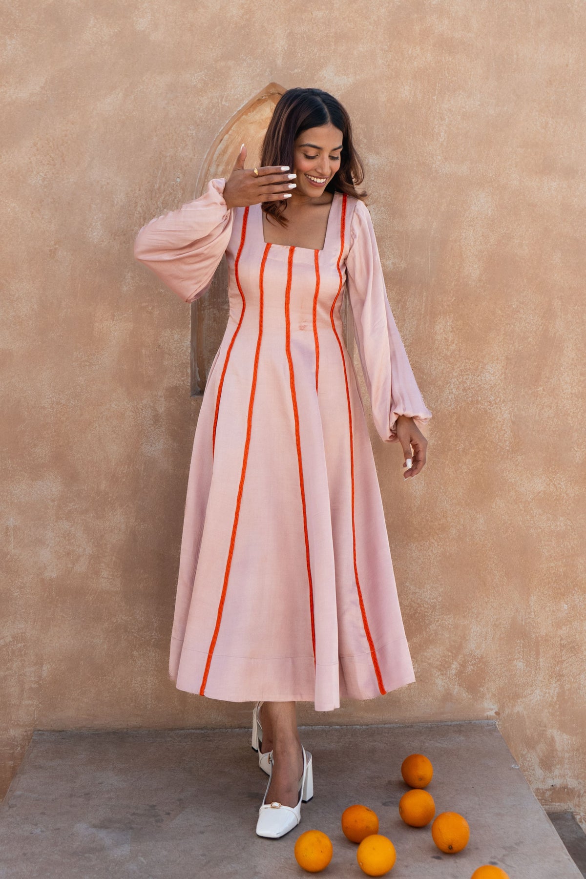 Pink Maxi Dress- Orange Braids