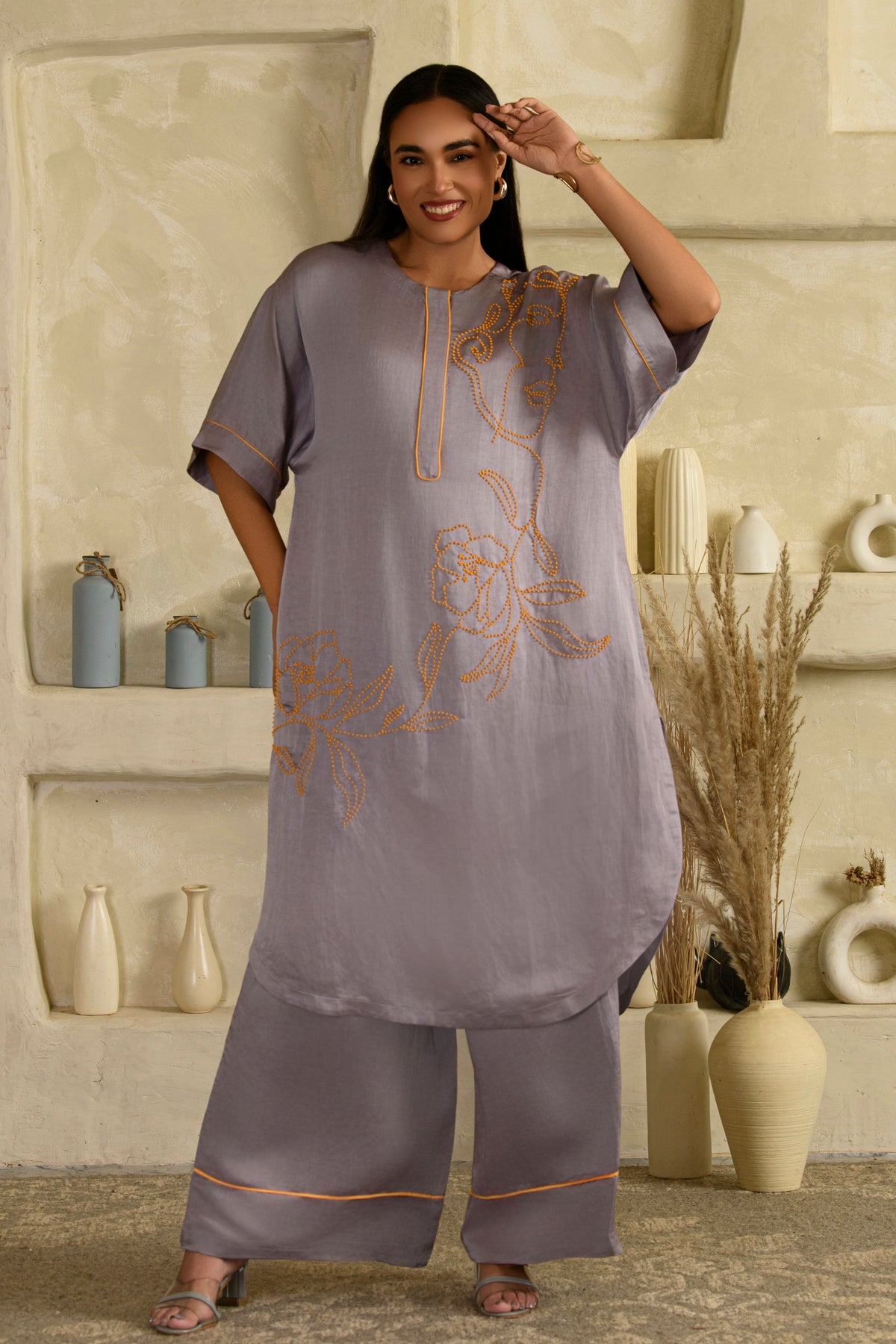 Rangrasiya Tarangi Lilac Long Kurta Set