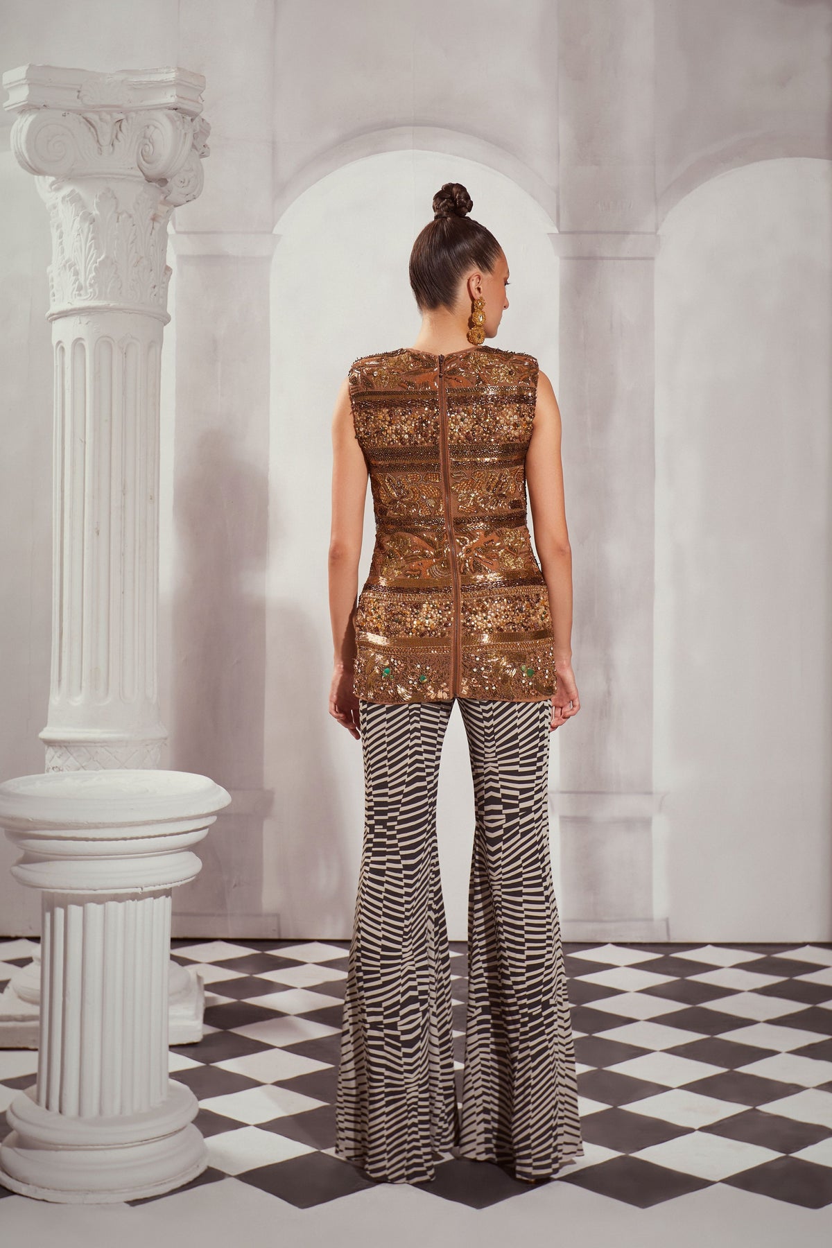 Baroque Embroidered Short Dress and Pants