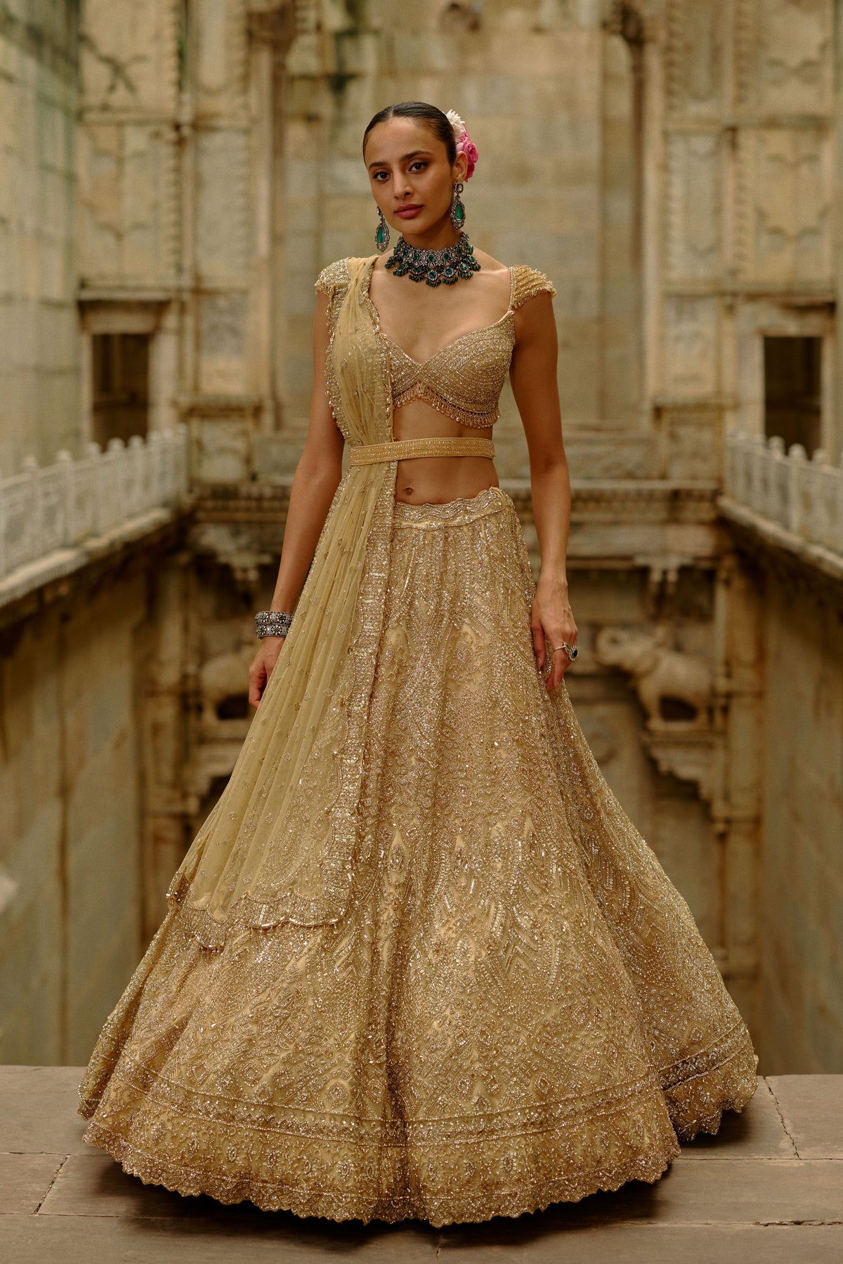 Gold Net Lehenga Set