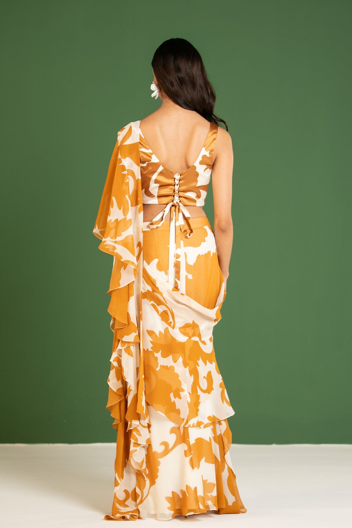 Copper Pre Draped Saree Set