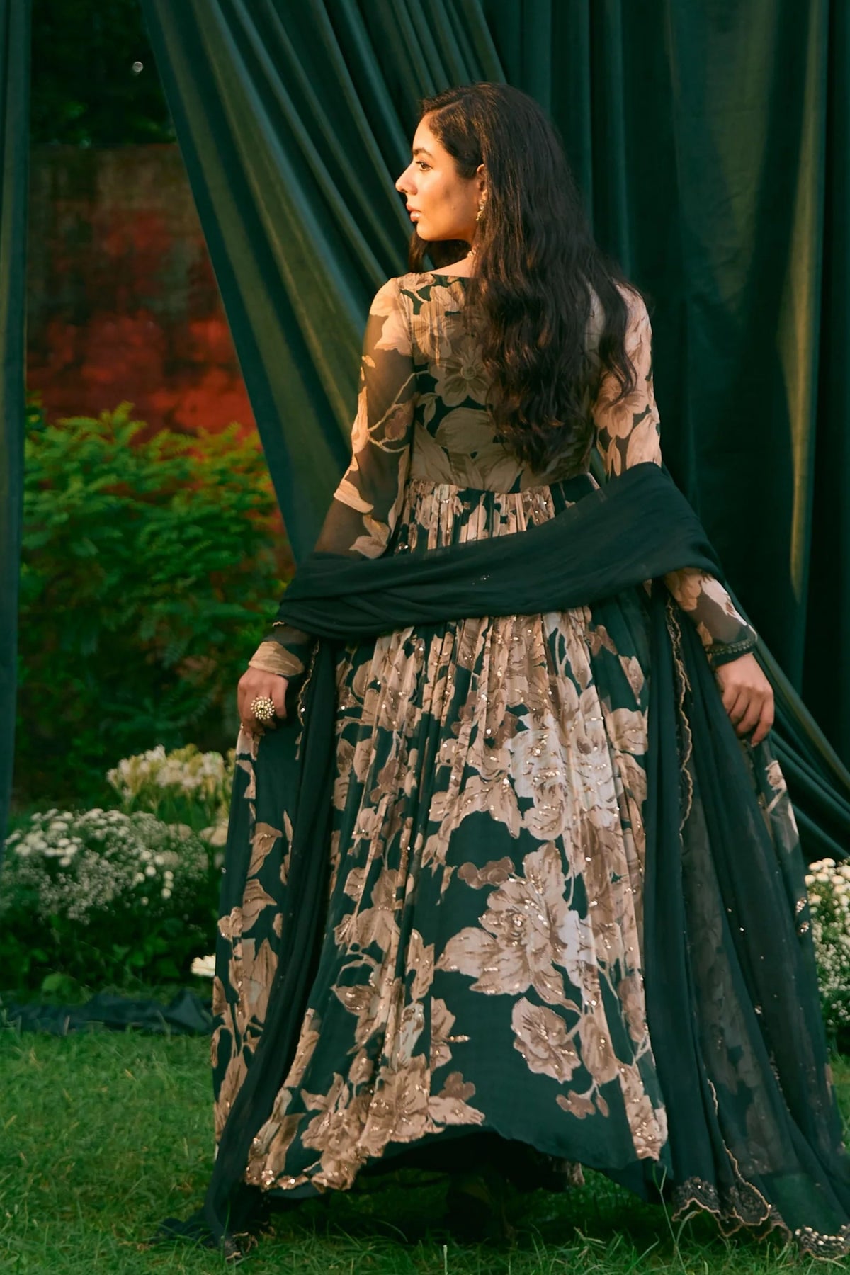 Teal Green Floral Anarakali Set