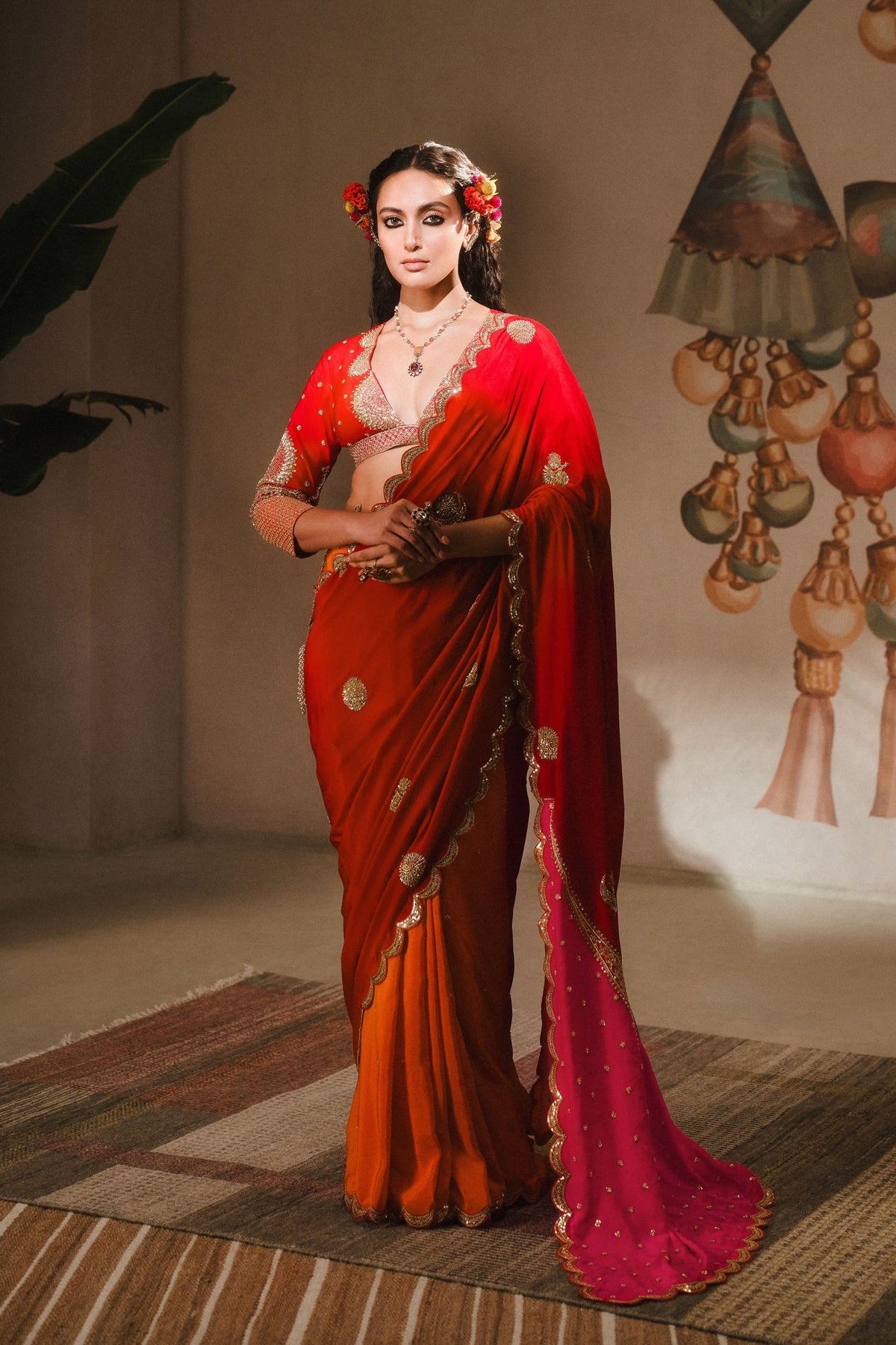 The Gulab Sherbet Saree With Veil