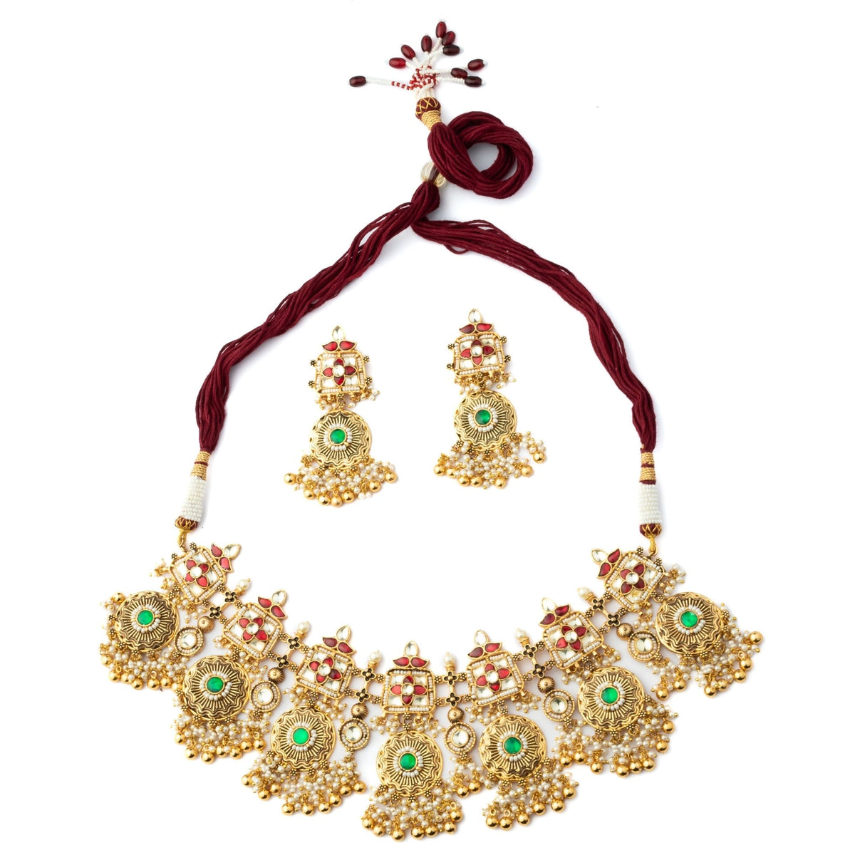 Gold Plated Green Kundan Set