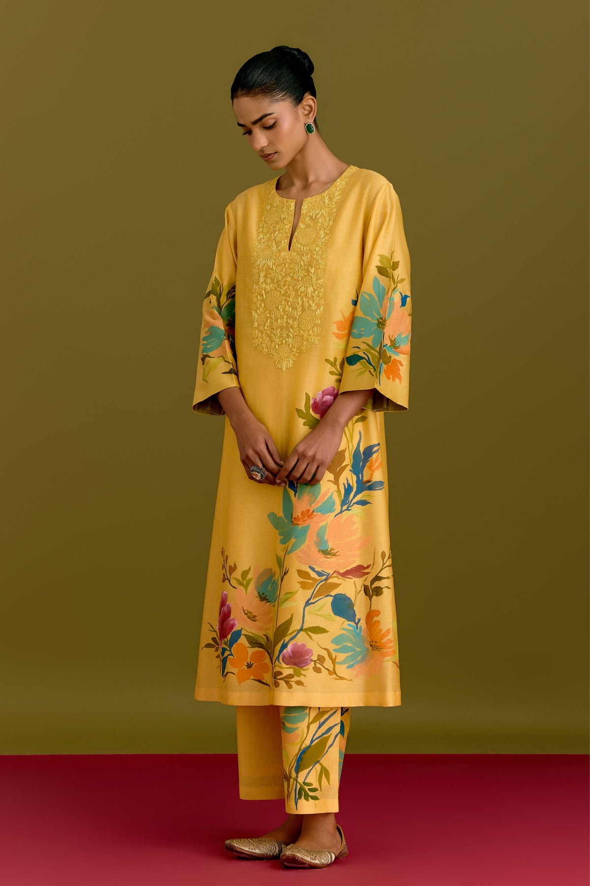 Yellow Hand Painted Kurta Set