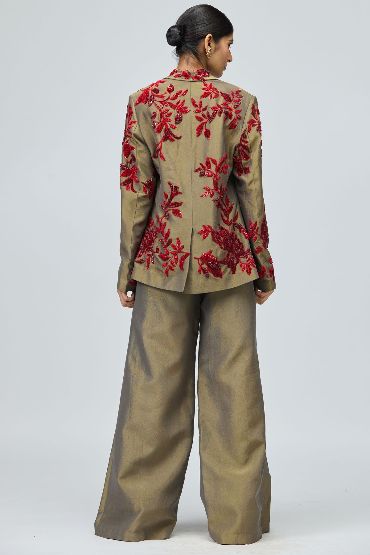 Red Stone Embellished Jacket Set