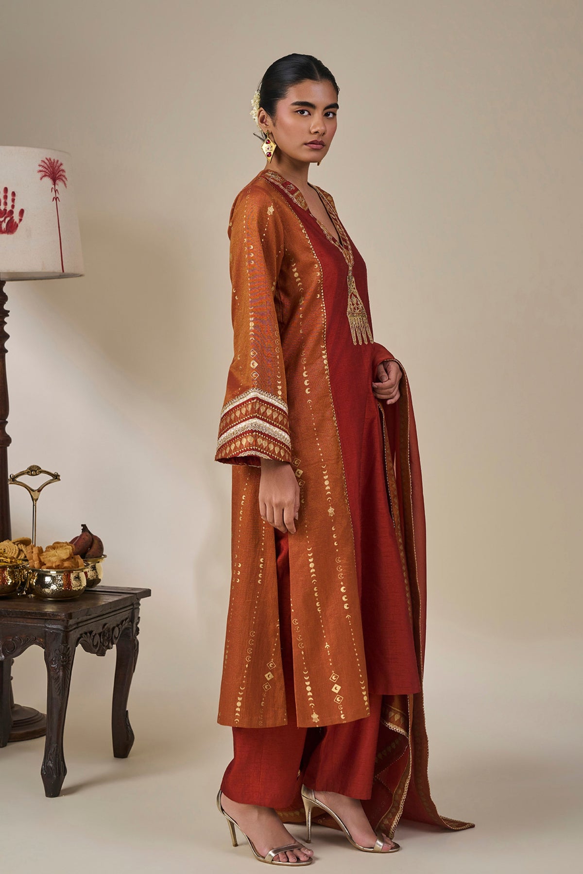 Rust Celestial Moonfall Kurta Set