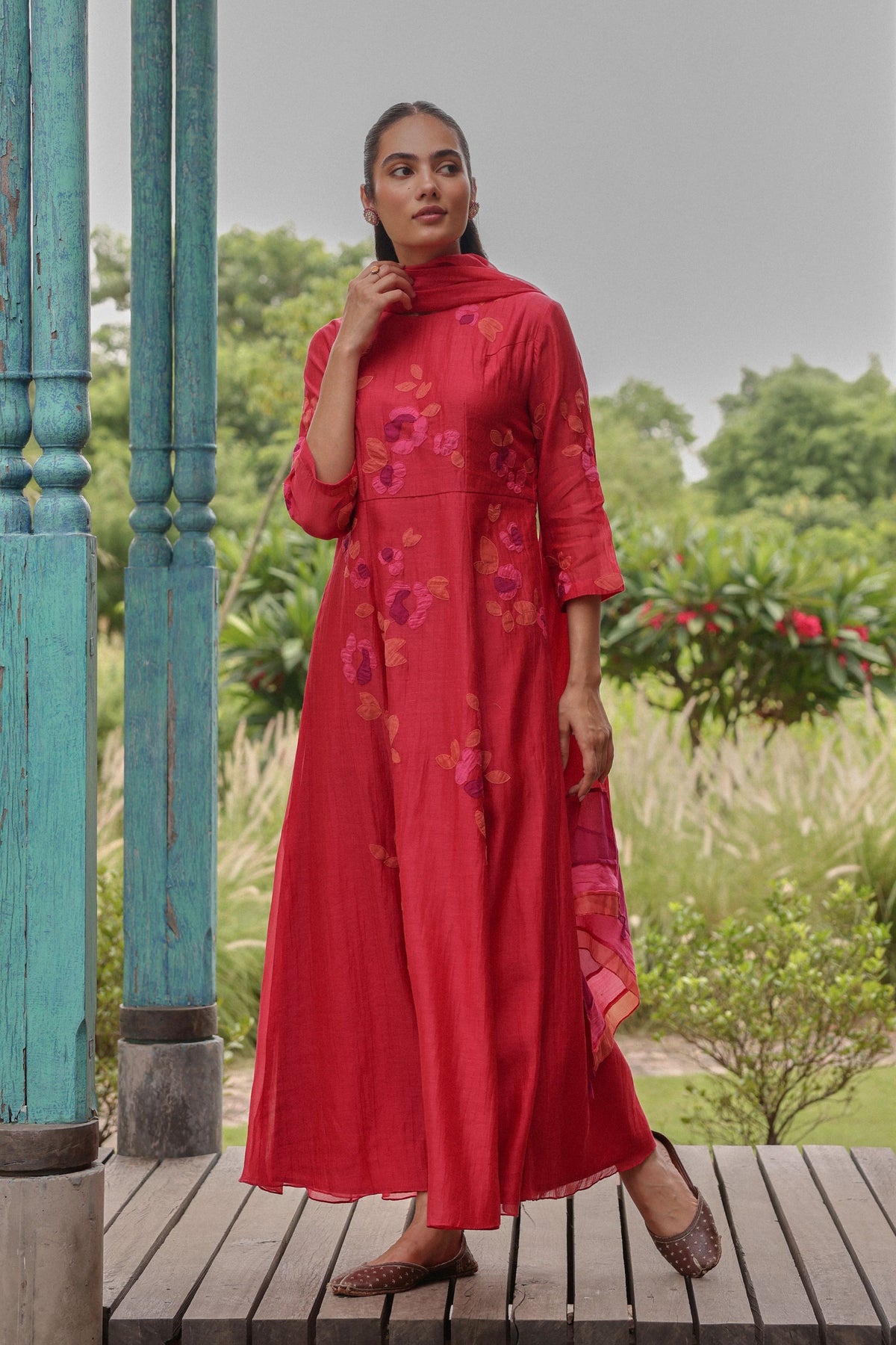 Berry Floral Anarkali Set