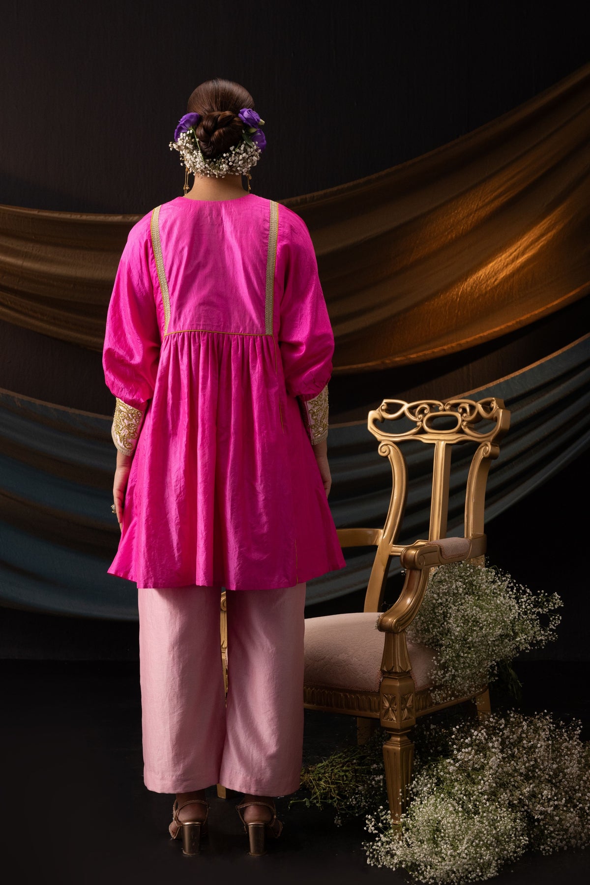 Bright Pink 3D Embroidered Co-ord Set