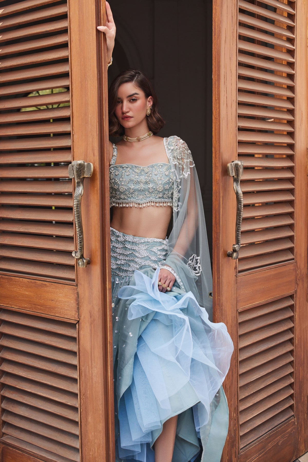 Powder Blue Organza Skirt and Bustier
