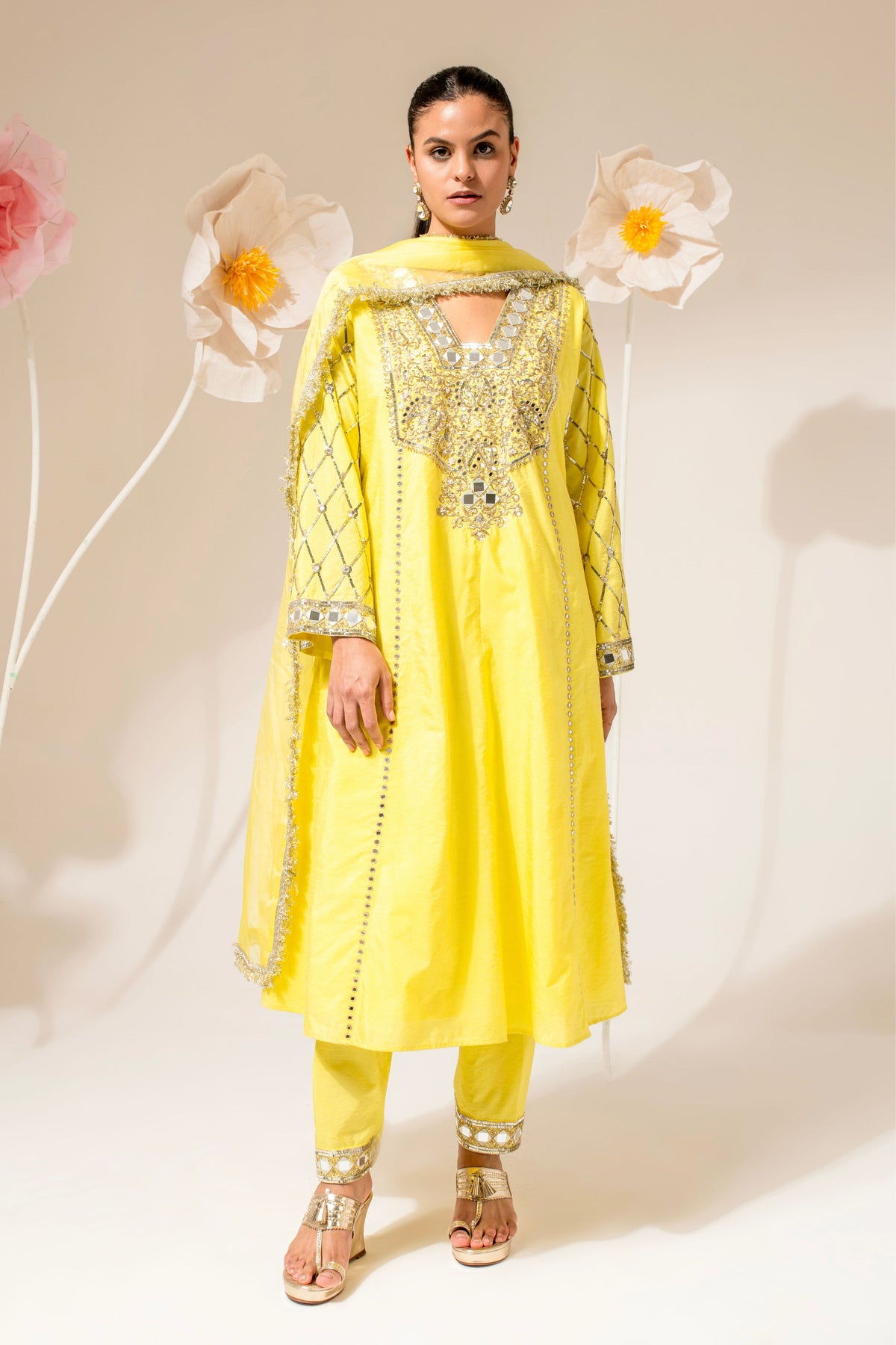 Yellow Sequin-Embroidered Kurta Set