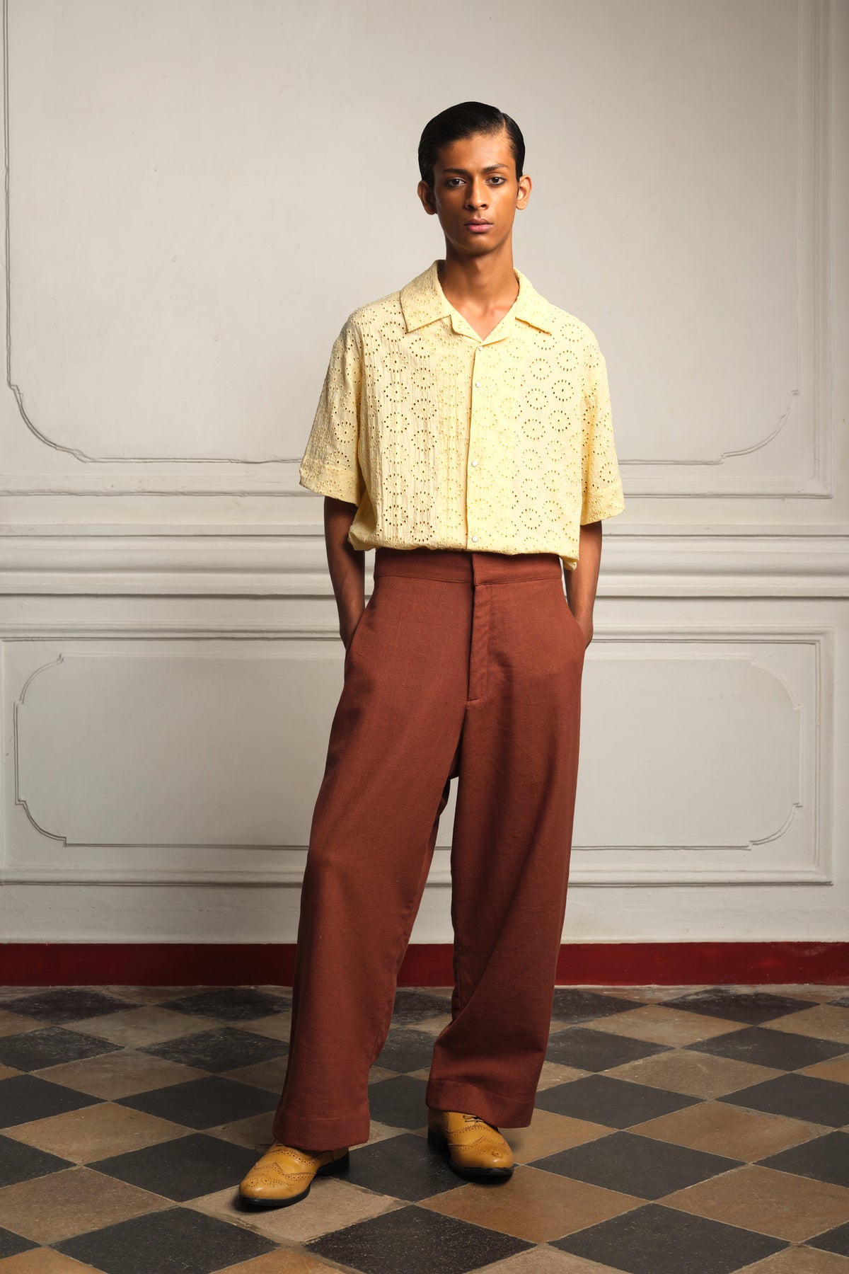 Flat front cotton trousers