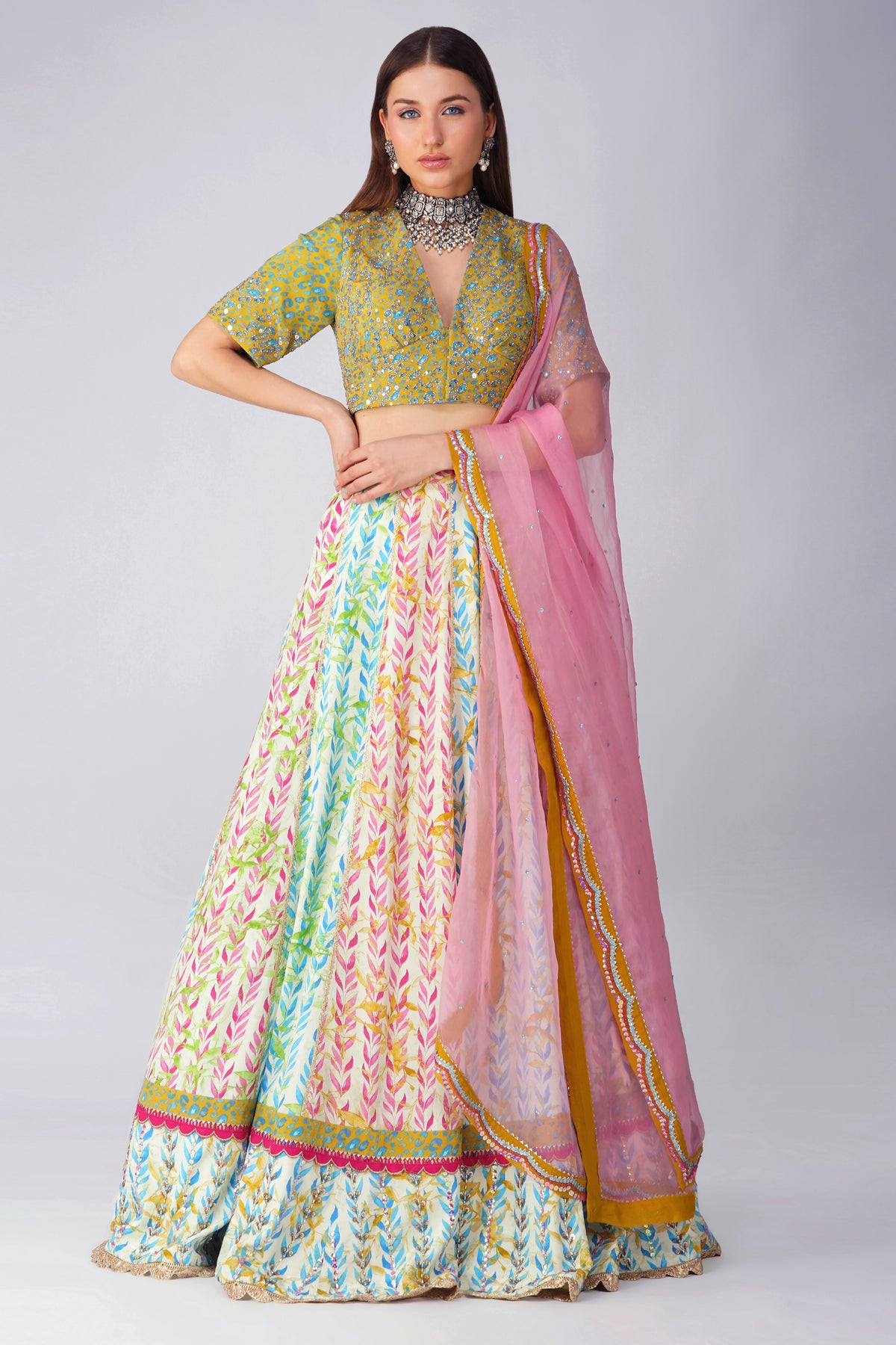 Leaf Print Lehenga Set