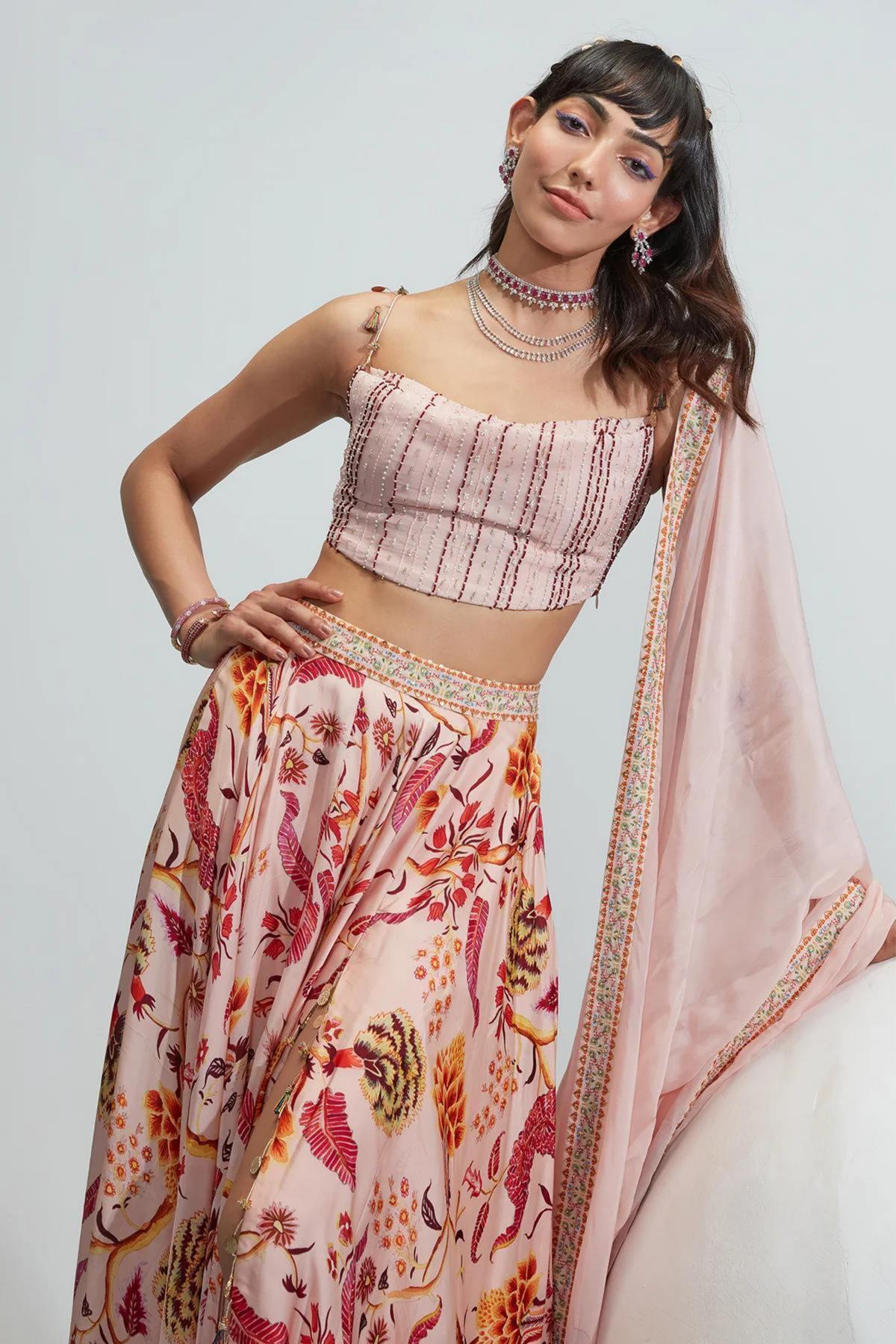 Yumna Nude Embroidered Lehenga Set